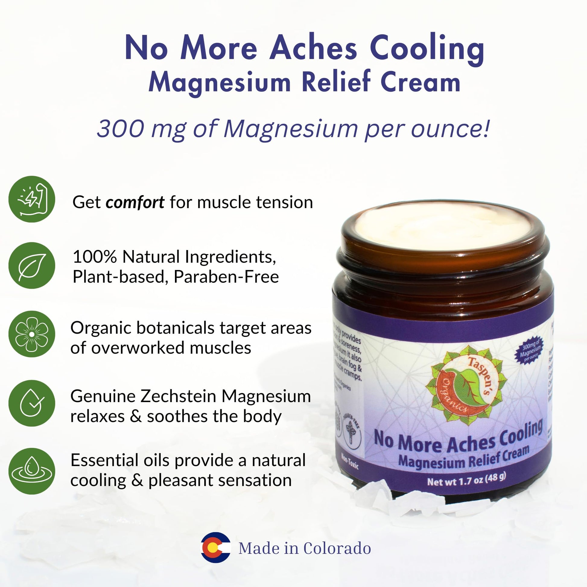 Taspen’s Organics Magnesium No More Aches Cooling Cream – Topical Magnesium Cream for Muscle Relief, Sore Muscles & Post-Workout Recovery with Arnica, Herbs & Essential Oils Taspen's Organics uk supplements