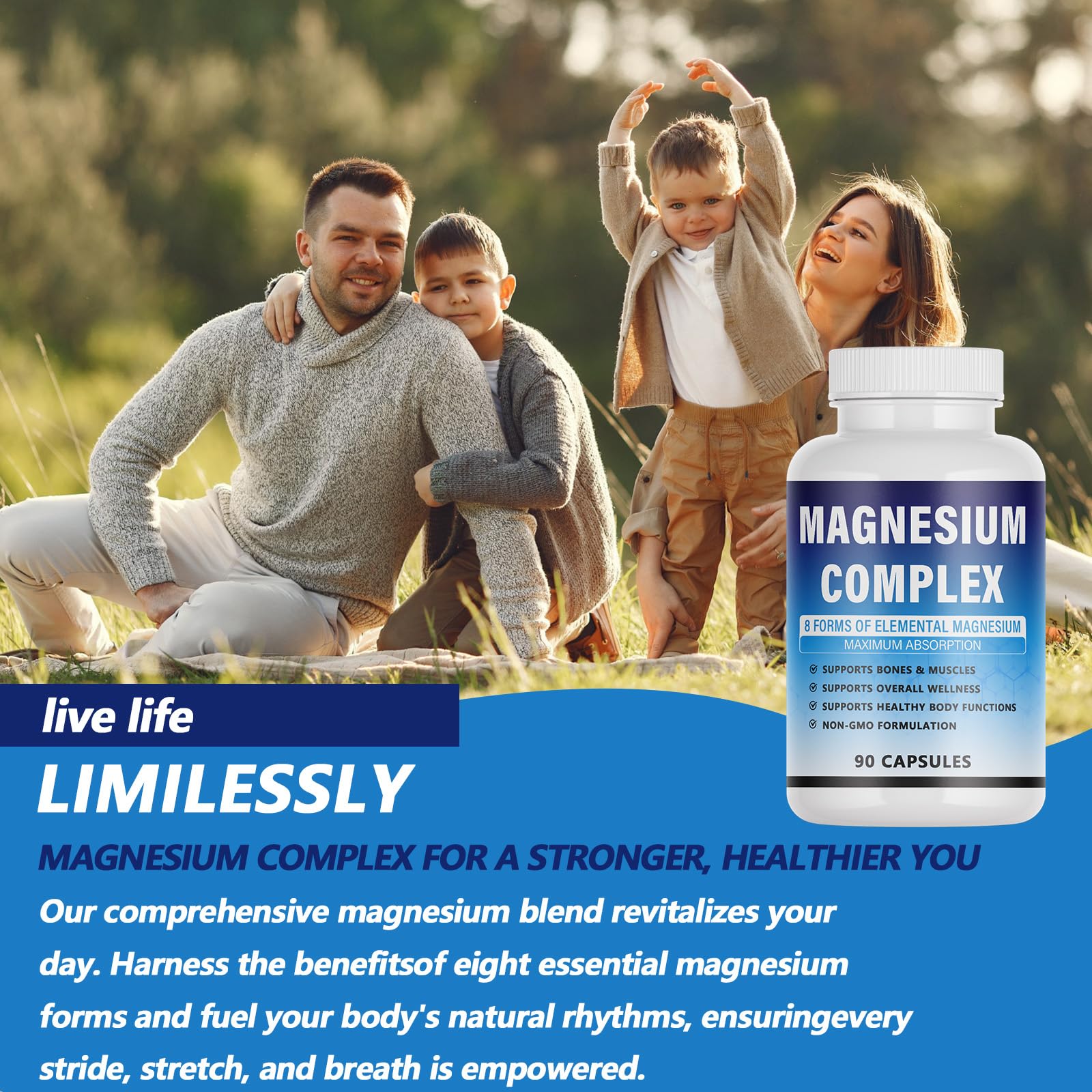 Magnesium Complex Supplement - 8 Elemental Magnesium 1000mg - Glycinate, Citrate, Malate, Taurate Chelated | Easy Absorption, Energy Support | Vegan Non-GMO, 90 Capsules (1pc) KFUKFU uk supplements