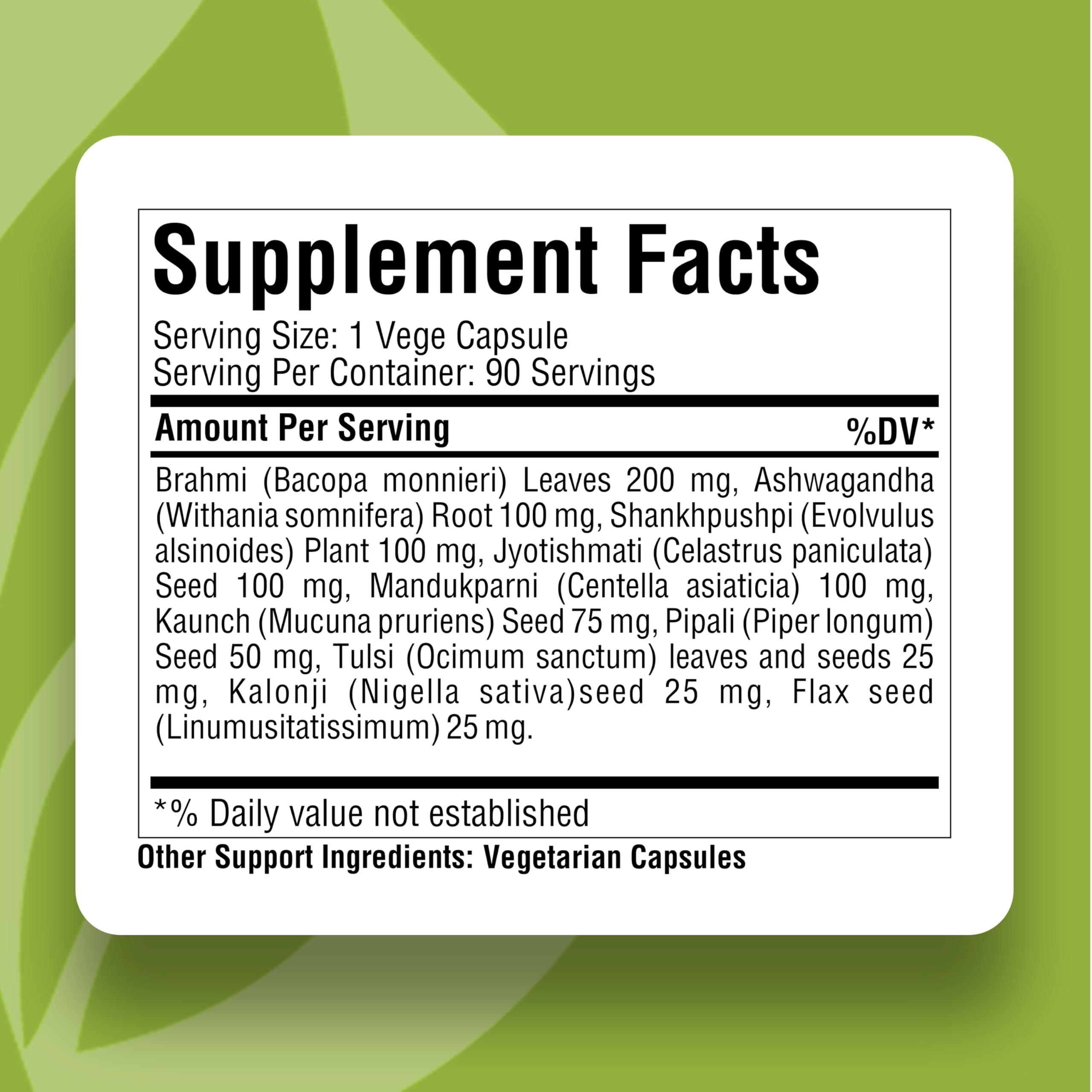 Herbsforever Omega Mind - Support Brain Function, Cognitive, Memory, Mental Clearity |Consentration,with Bacopa, Ashwagandha, Mucuna 10 Ayurvedic Herb Extracts|90 Veg Capsules|800 mg Herbsforever uk supplements