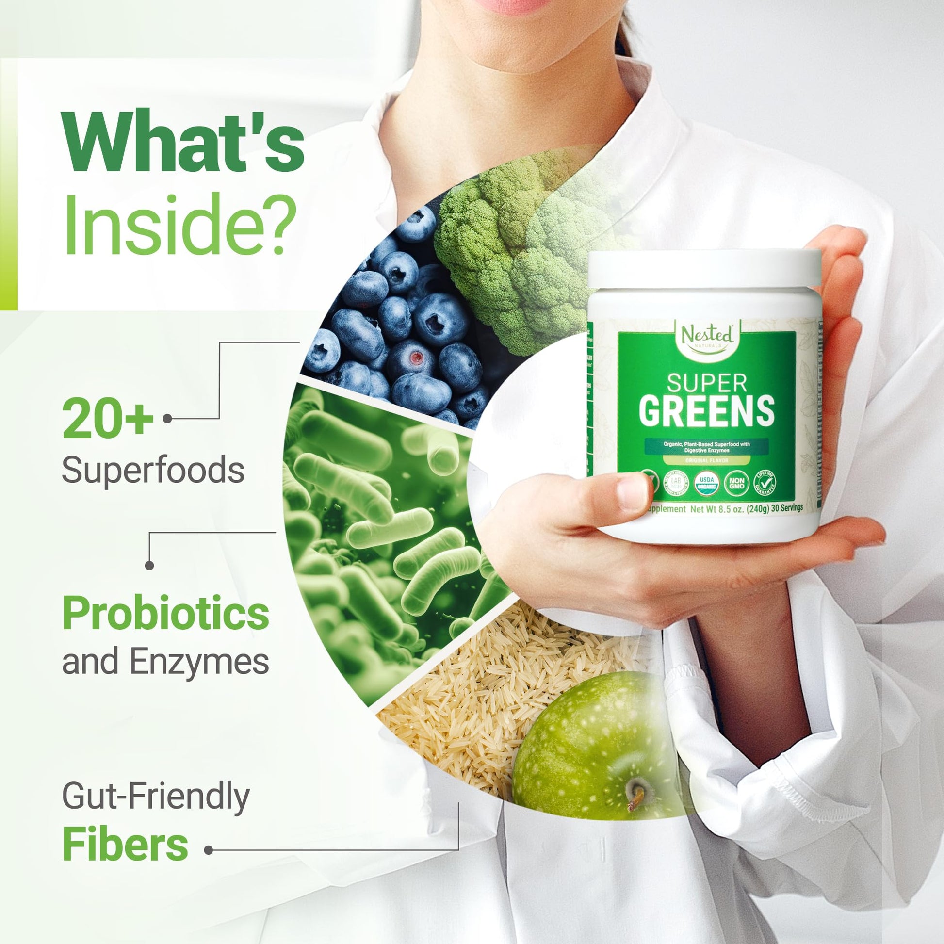 Super Greens Daily Greens Superfood Powder - Certified USDA Organic Green Powder Nested Naturals uk supplements