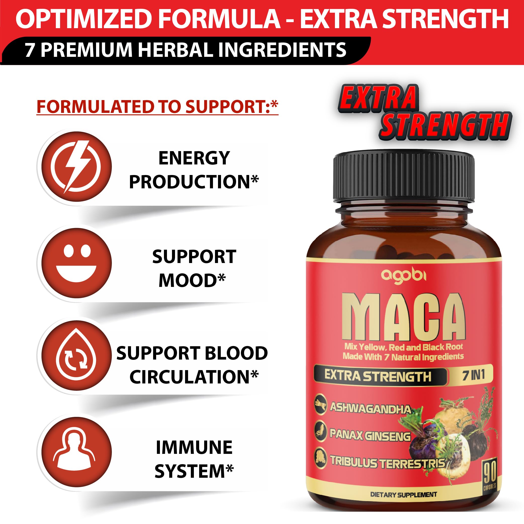 Maca Root Capsules - Supports Natural Health - Energy - Performance & Mood Supplement - Enhanced Blood Flow 3-Month Supply agobi uk supplements