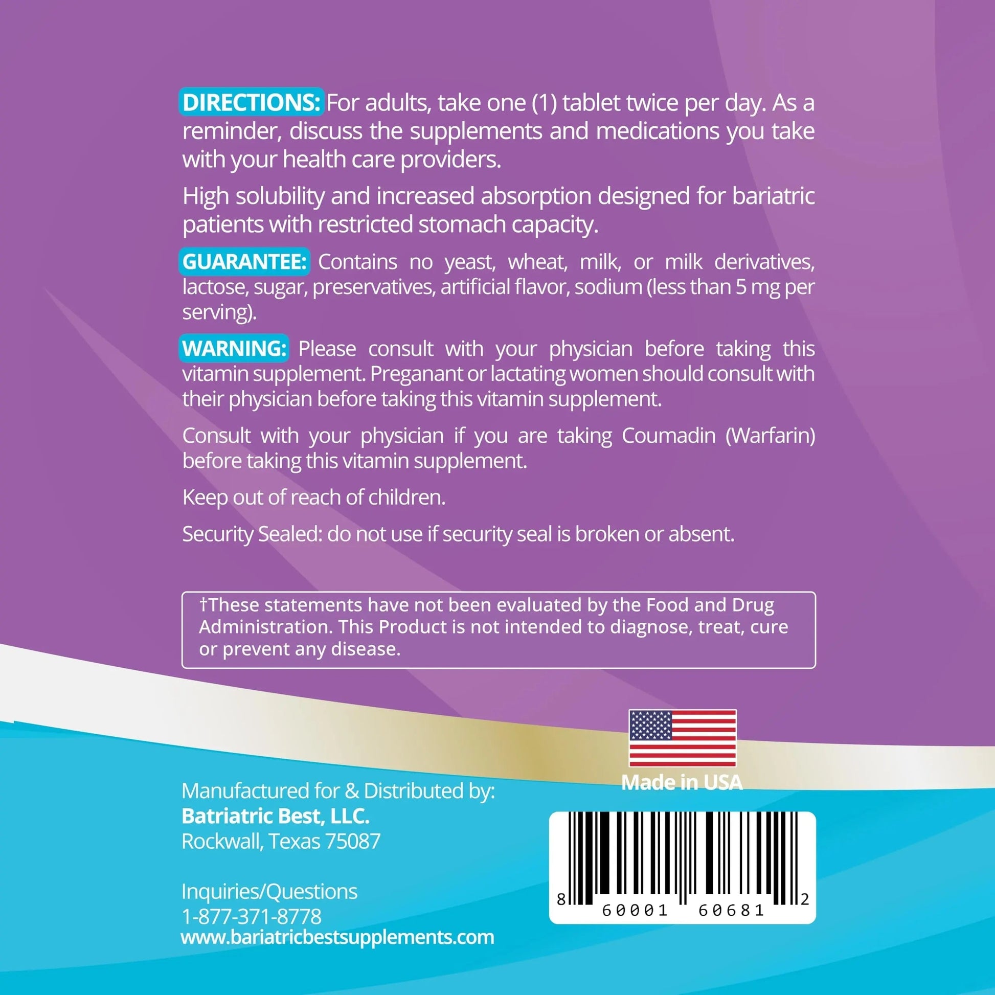High A D E K Bariatric Multivitamin for Post DS/SADI Surgery, 25 Essential Nutrients for Post-Weight Loss Surgery, 180 Tablets Bariatric Best Supplements uk supplements