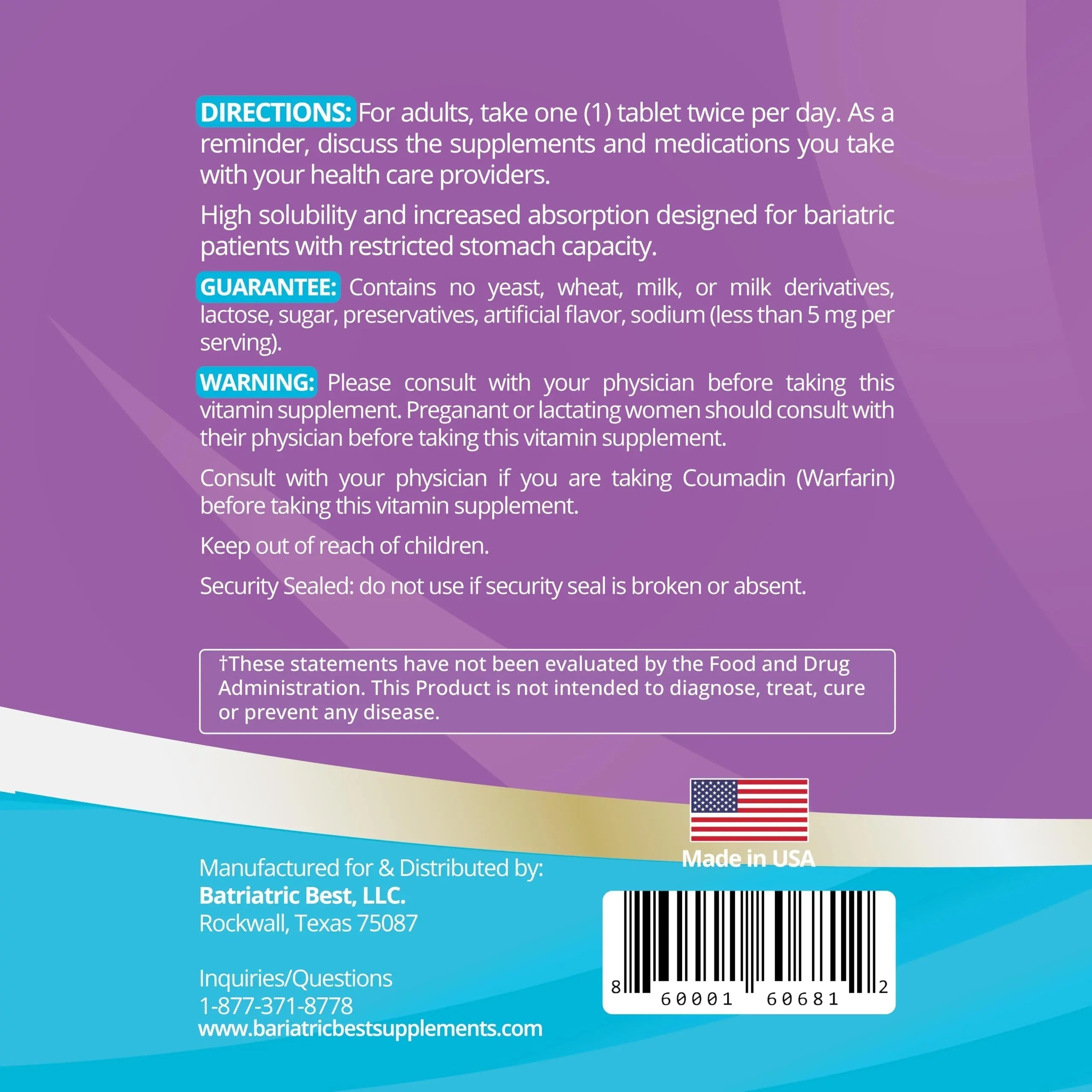 High A D E K Bariatric Multivitamin for Post DS/SADI Surgery, 25 Essential Nutrients for Post-Weight Loss Surgery, 180 Tablets Bariatric Best Supplements uk supplements