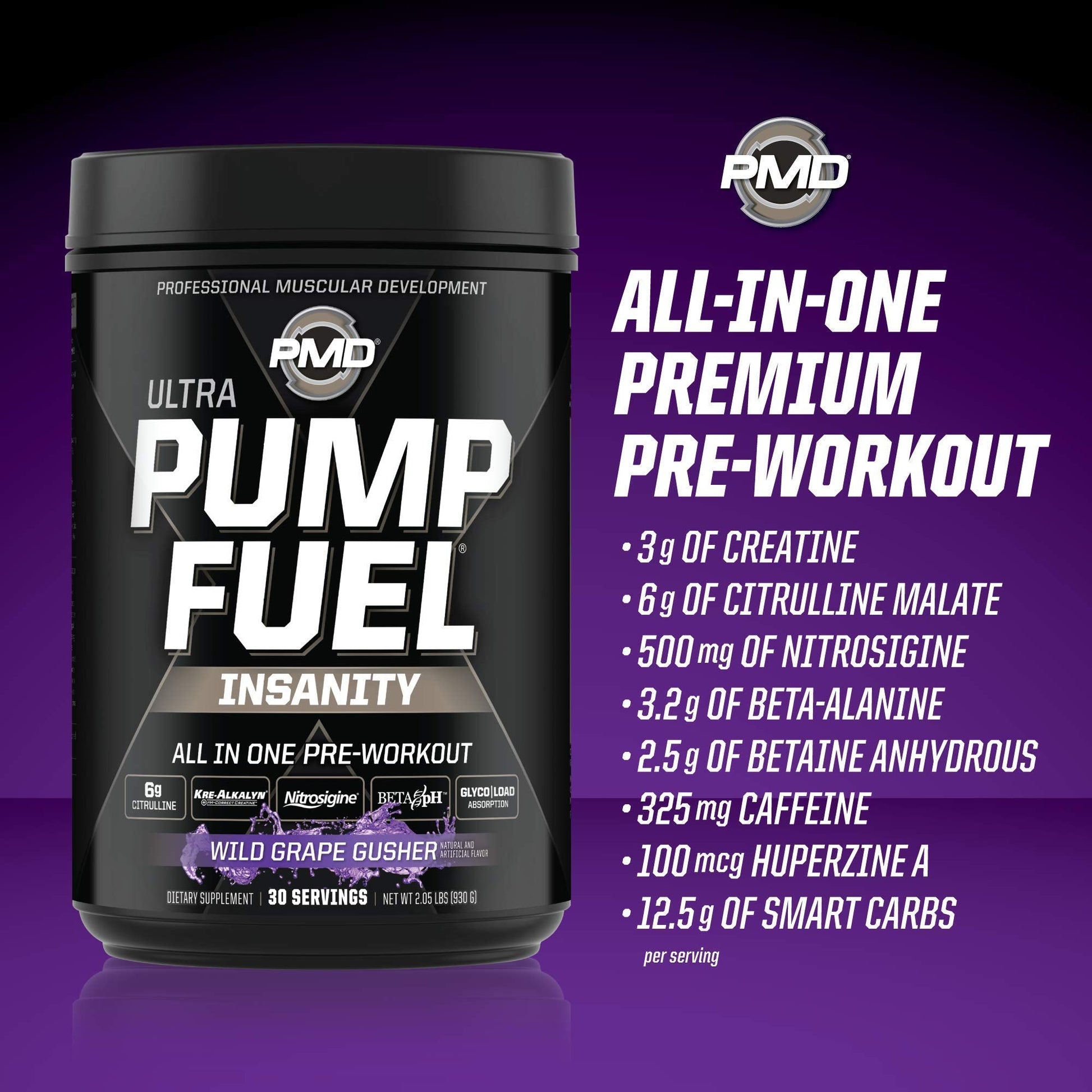 PMD Sports Ultra Pump Fuel Insanity - Pre Workout - Grape Gusher (30 Servings) PMD uk supplements