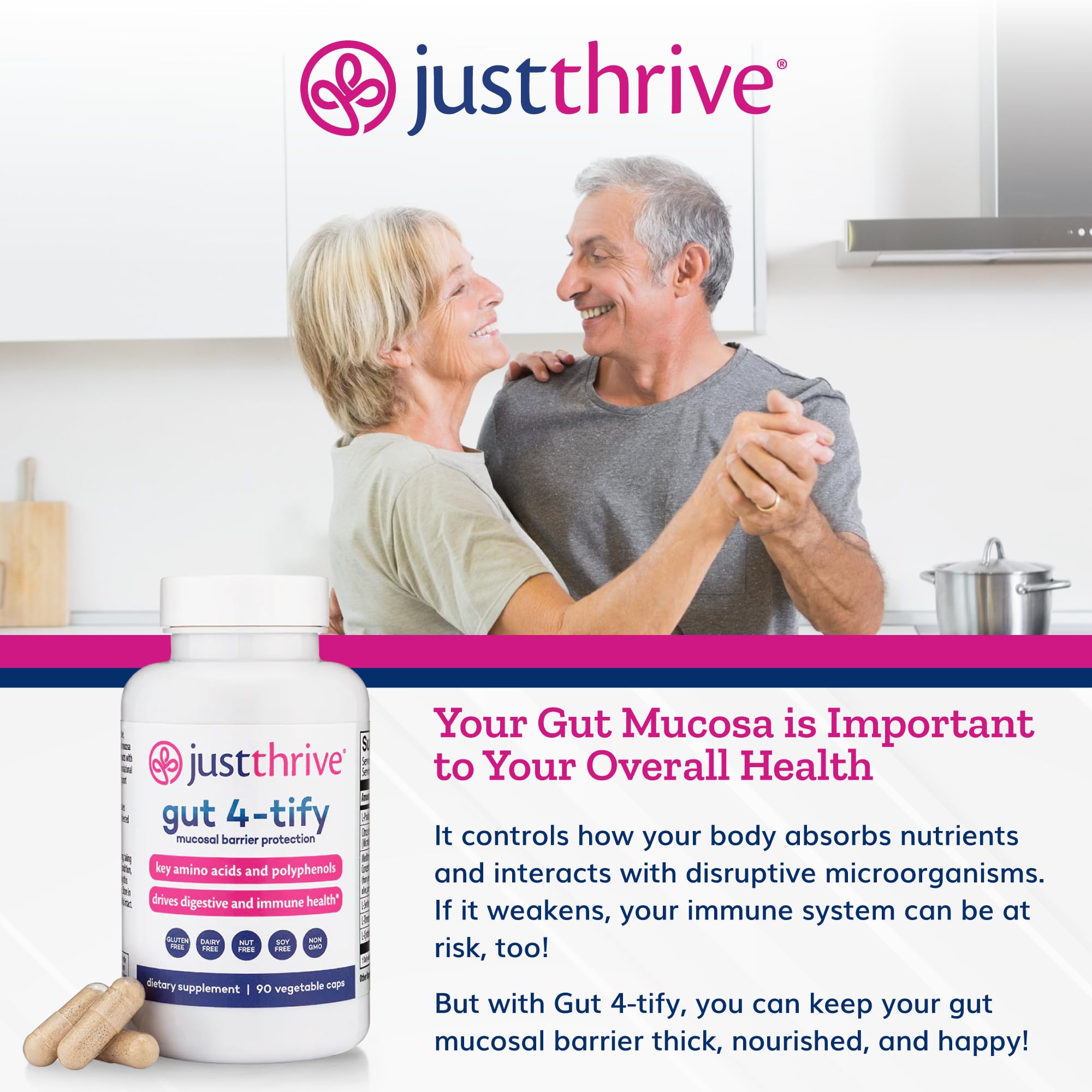 Just Thrive Gut 4-tify - Gut Health Supplements for Women and Men - Anti Bloat, 90 Vegetable Capsules Just Thrive uk supplements