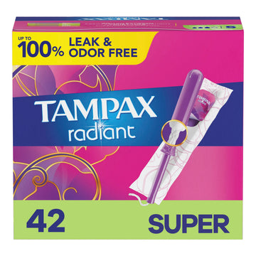 Tampax Radiant Tampons Super Absorbency with BPA-Free Plastic Applicator and LeakGuard Braid Tampax uk supplements