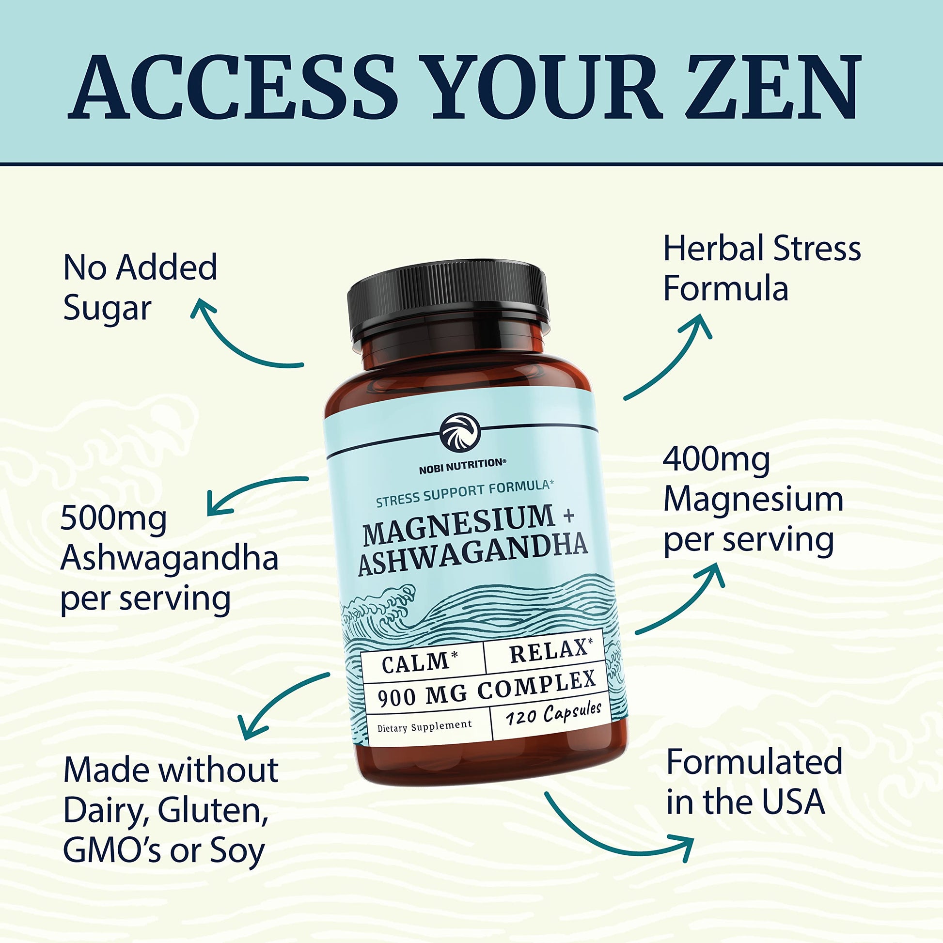 Magnesium Ashwagandha | Calming Magnesium Supplement for Adults | Relax, Rest Nobi Nutrition uk supplements
