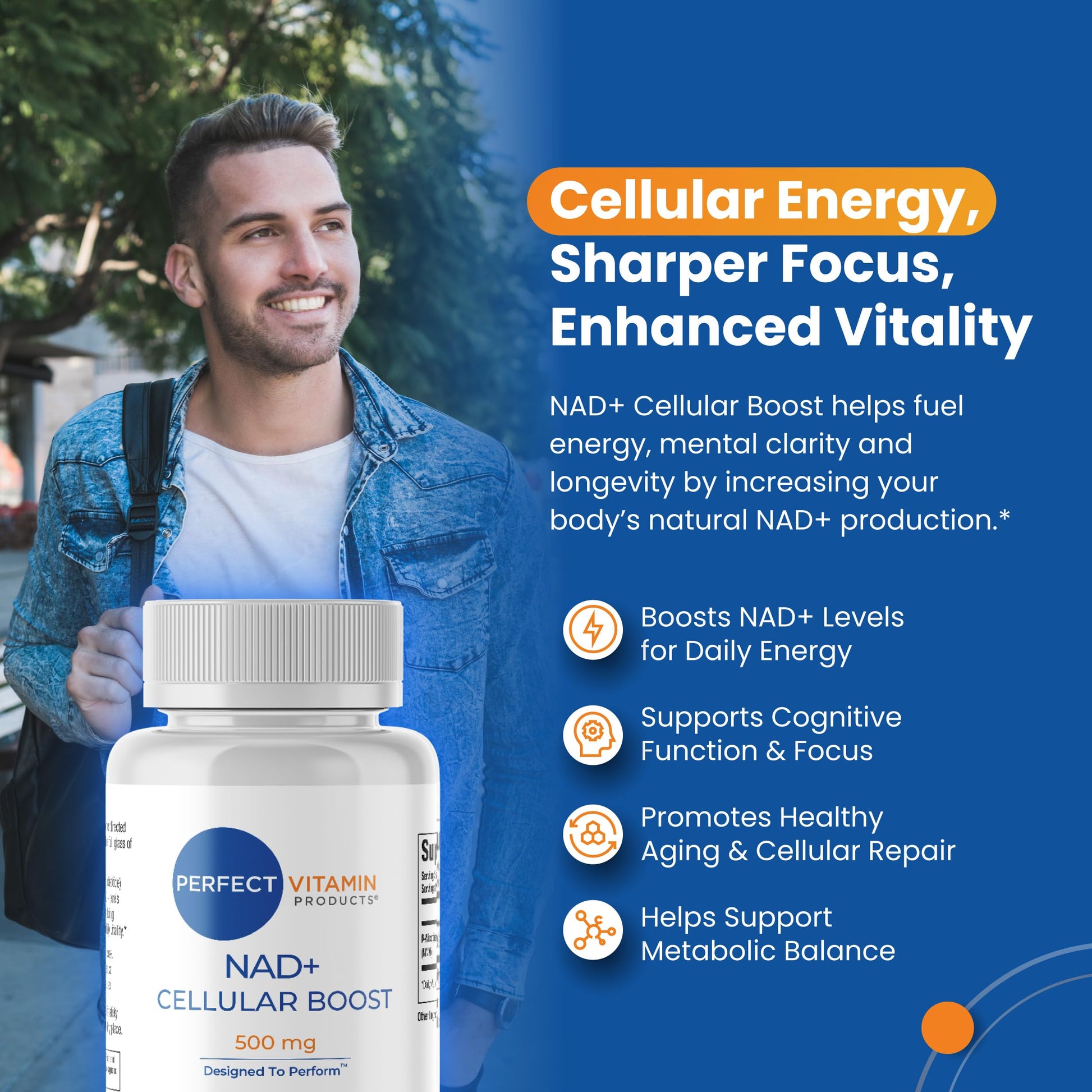 Perfect Vitamin Products NAD+ Cellular Boost – 500mg NMN Supplement for NAD+ Support, Cellular Energy, Brain Clarity & Anti-Aging – Longevity & Recovery Support – 90 Vegan Capsules (30 Servings) Perfect Vitamin Products uk supplements