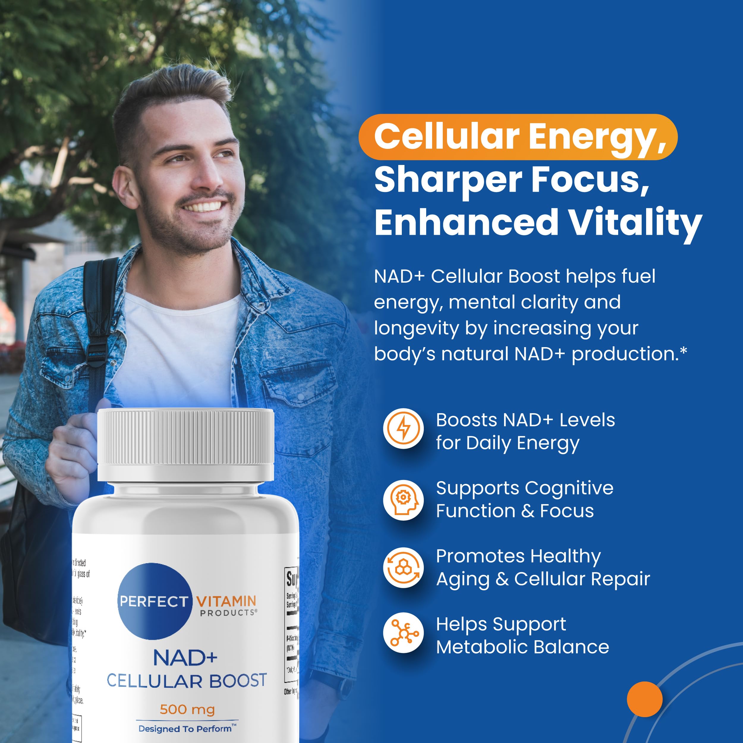 Perfect Vitamin Products NAD+ Cellular Boost – 500mg NMN Supplement for NAD+ Support, Cellular Energy, Brain Clarity & Anti-Aging – Longevity & Recovery Support – 90 Vegan Capsules (30 Servings) Perfect Vitamin Products uk supplements