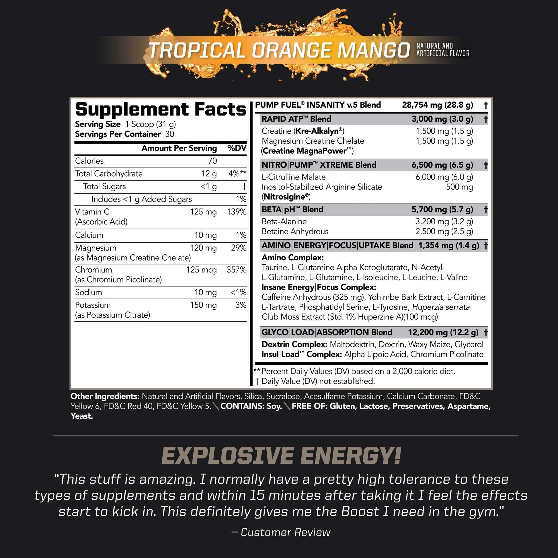 PMD Sports Ultra Pump Fuel Insanity - Pre Workout - Tropical Orange Mango (30 Servings) PMD uk supplements