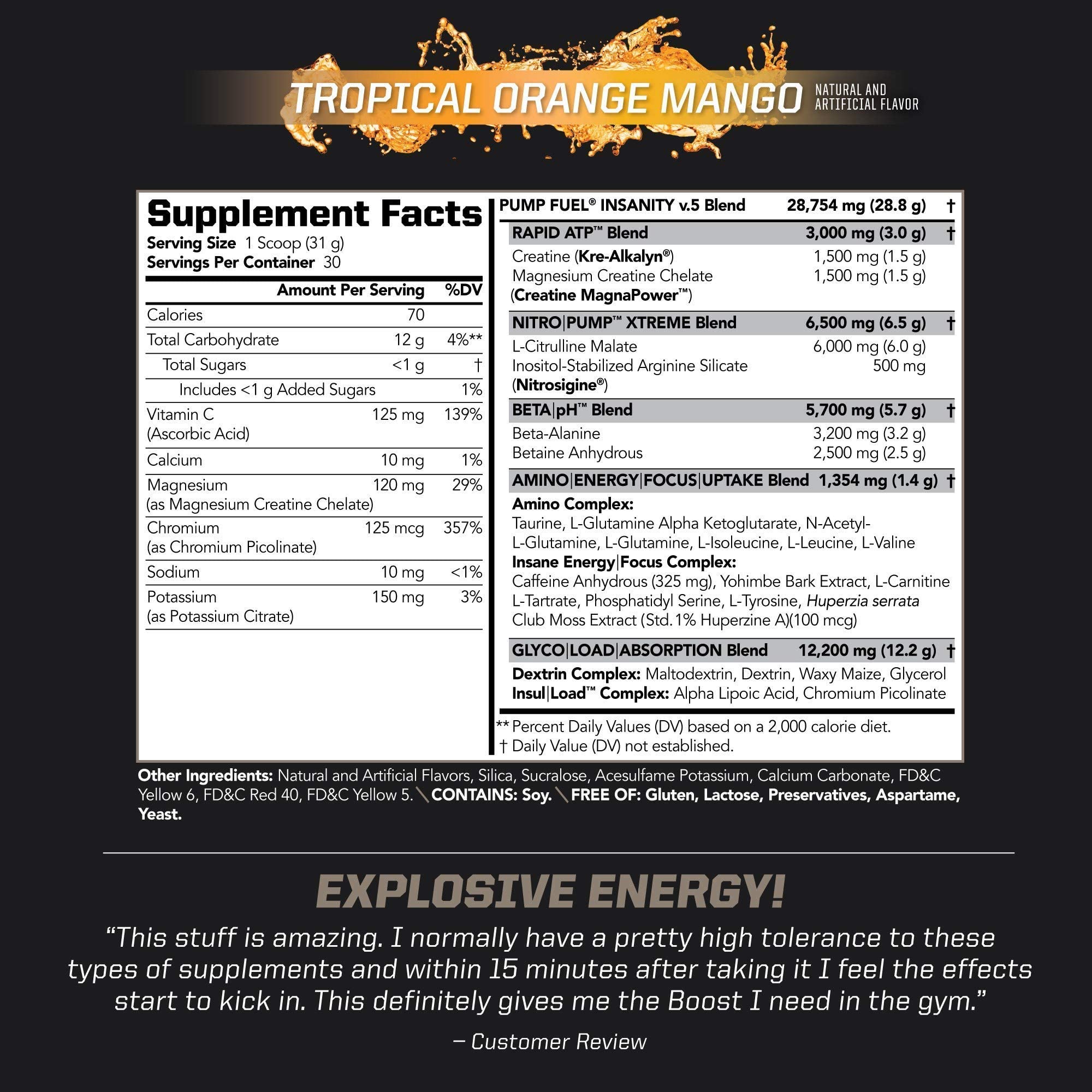 PMD Sports Ultra Pump Fuel Insanity - Pre Workout - Tropical Orange Mango (30 Servings) PMD uk supplements
