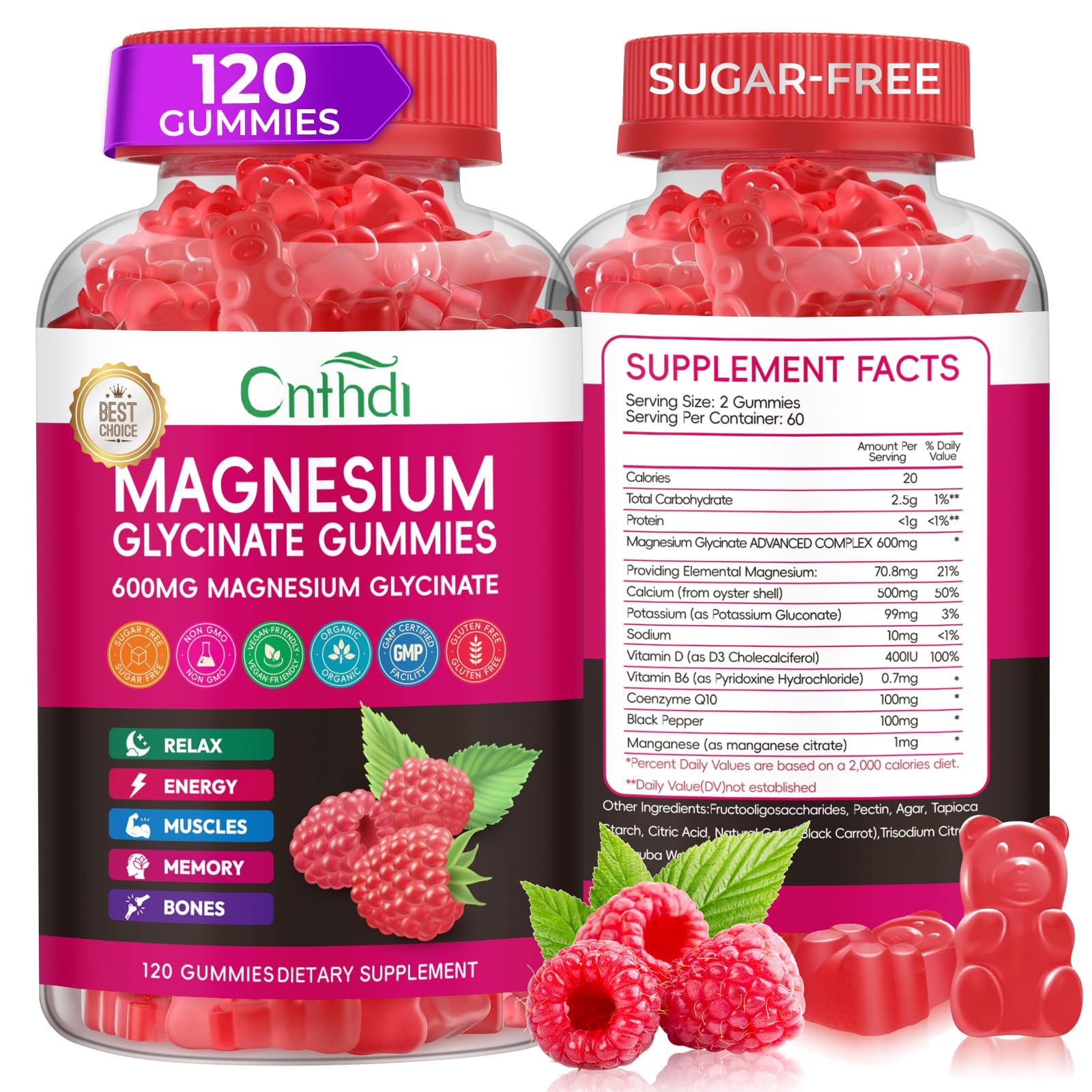 Magnesium Glycinate Gummies 600mg, High Absorption Magnesium Gummies, Black Currant Oil, Calcium, Vitamin B6, Sugar Free Chews for Adults & Kids Relaxation, Stress Relief, Night Rest CNFHDI uk supplements