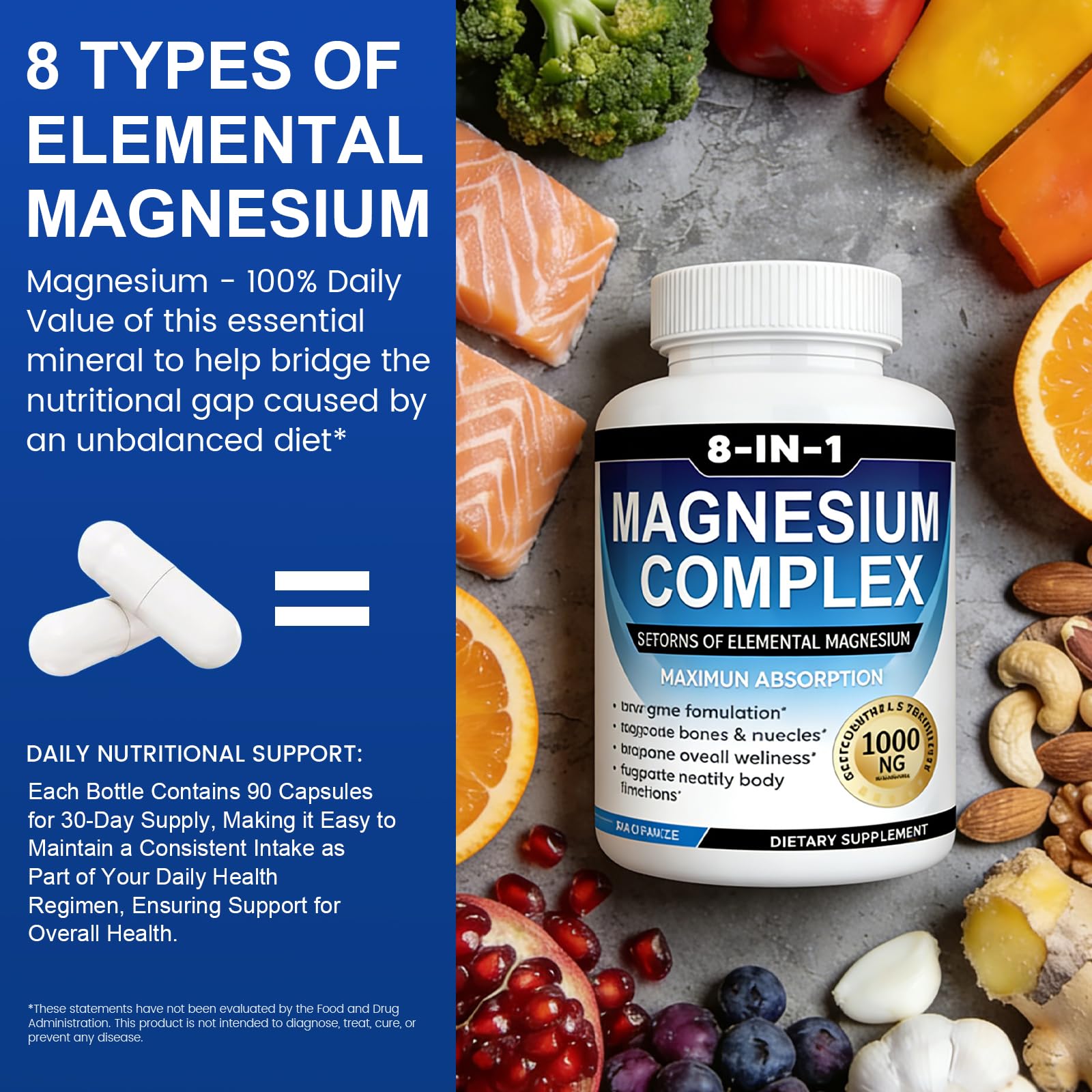 Magnesium Complex Supplement 8-in-1 Elemental 1000mg, Magnesium Glycinate, Malate & Citrate, Vegan, Non-GMO 90 Capsules MIRACLE OFFICIAL uk supplements