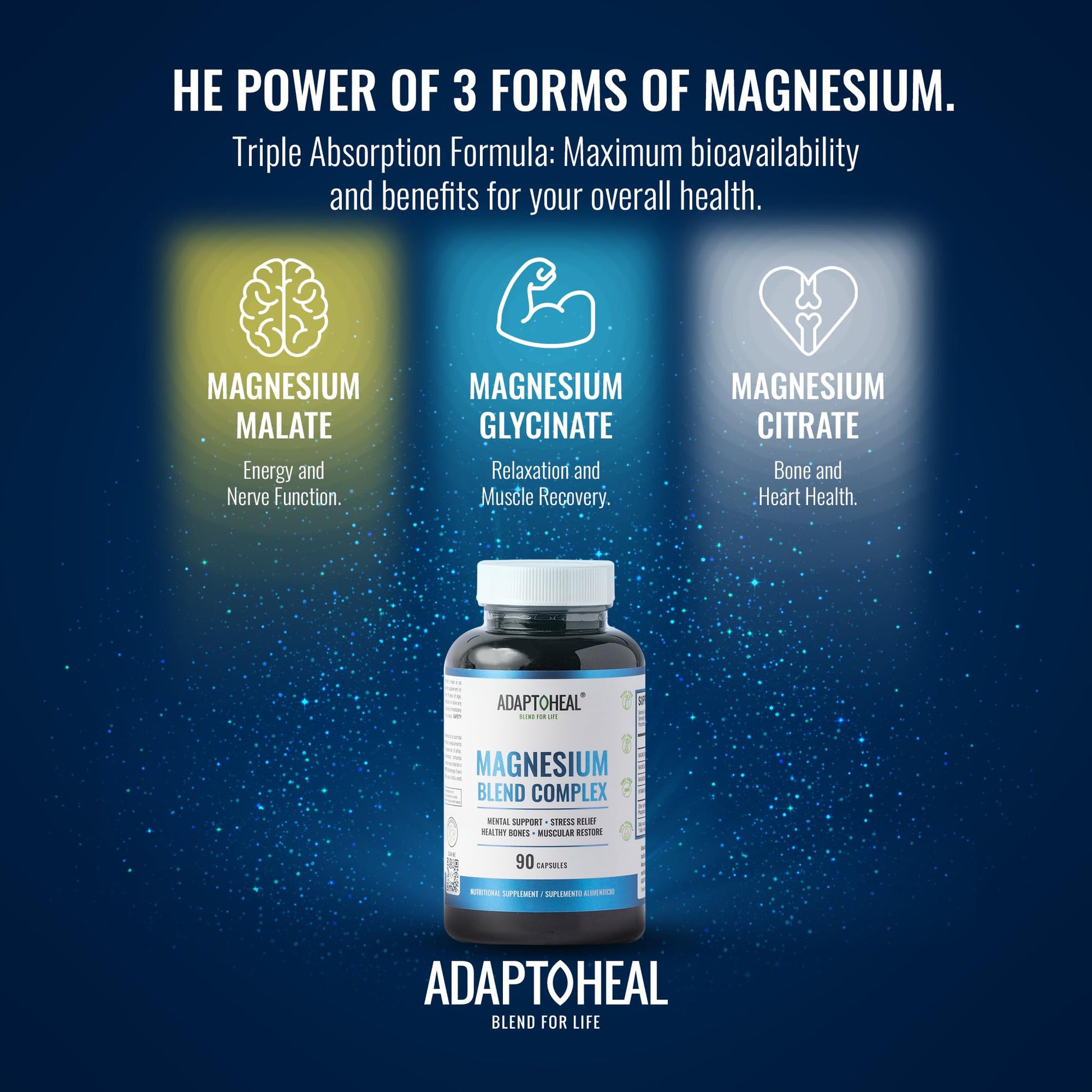 ADAPTOHEAL Magnesium Complex – Glycinate, Malate & Citrate with Vitamin B6, Sleep Support, Stress Relief, Muscle Relaxation, Nervous System Support – 90 Capsules ADAPTOHEAL uk supplements