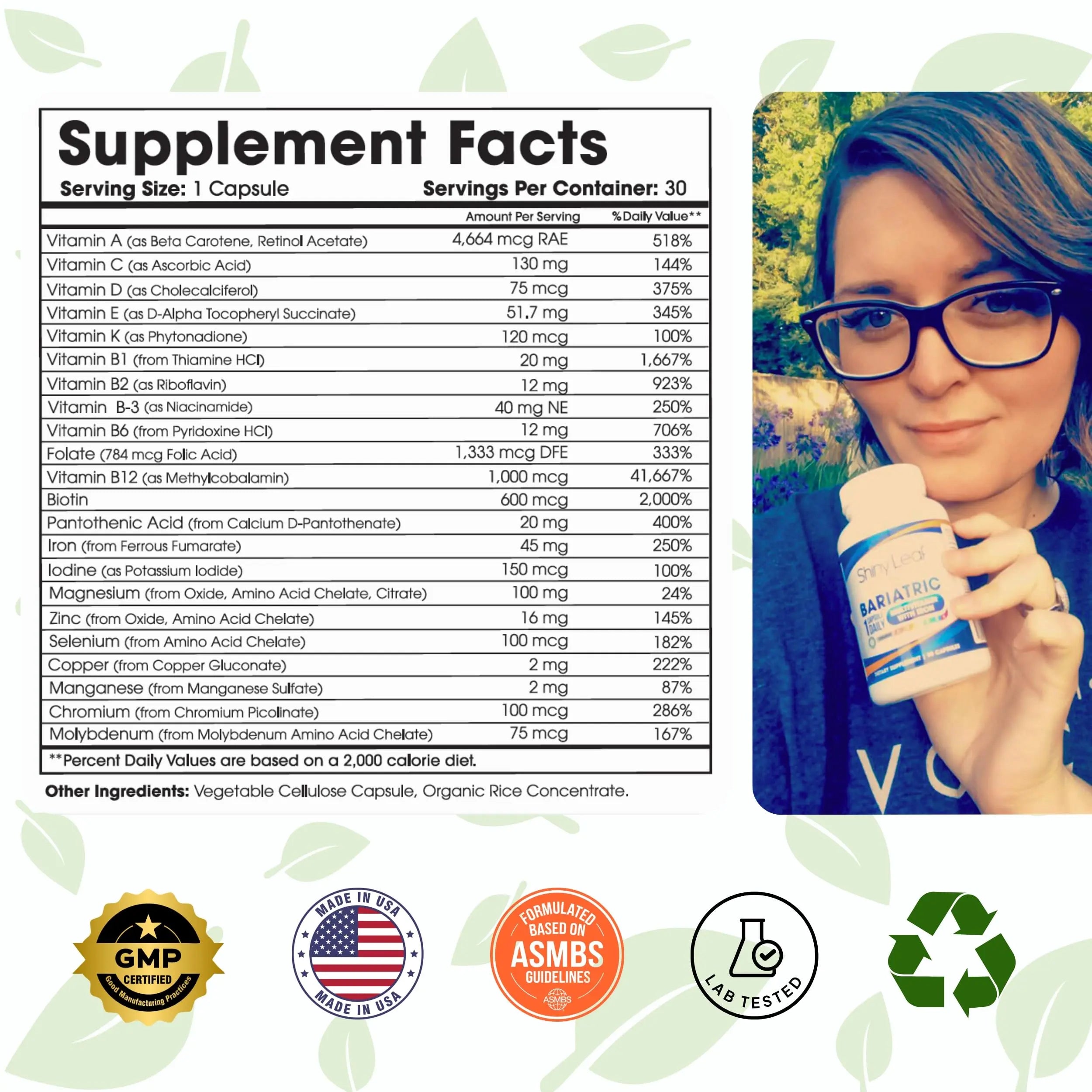 Bariatric Multivitamin with Iron One Capsule Per Day and CoQ10 100mg Supplement for Brain Health and Energy Management Shiny Leaf uk supplements
