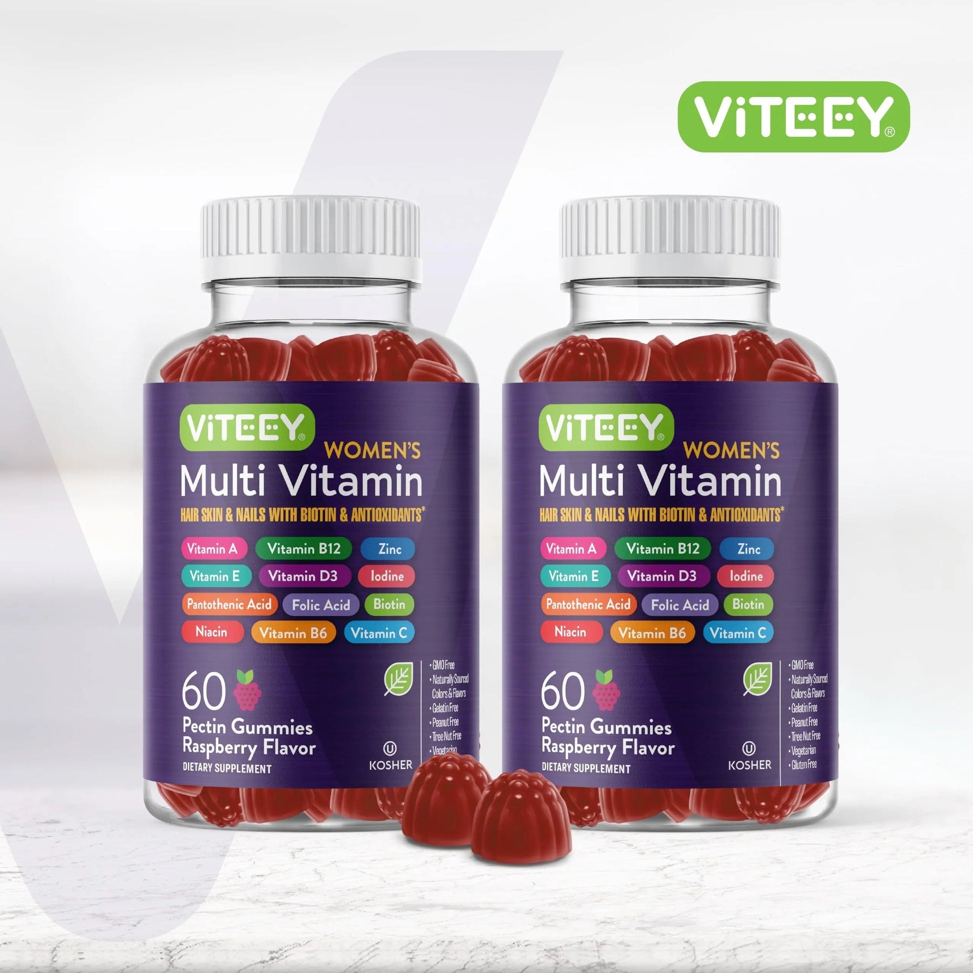 Viteey Womens Multivitamin Gummies - Immune Support - 12 in 1 Essential Vitamins & Minerals - Vitamin A, C, D3, E, B6, B12, Folic Acid, Biotin, Calcium Viteey uk supplements