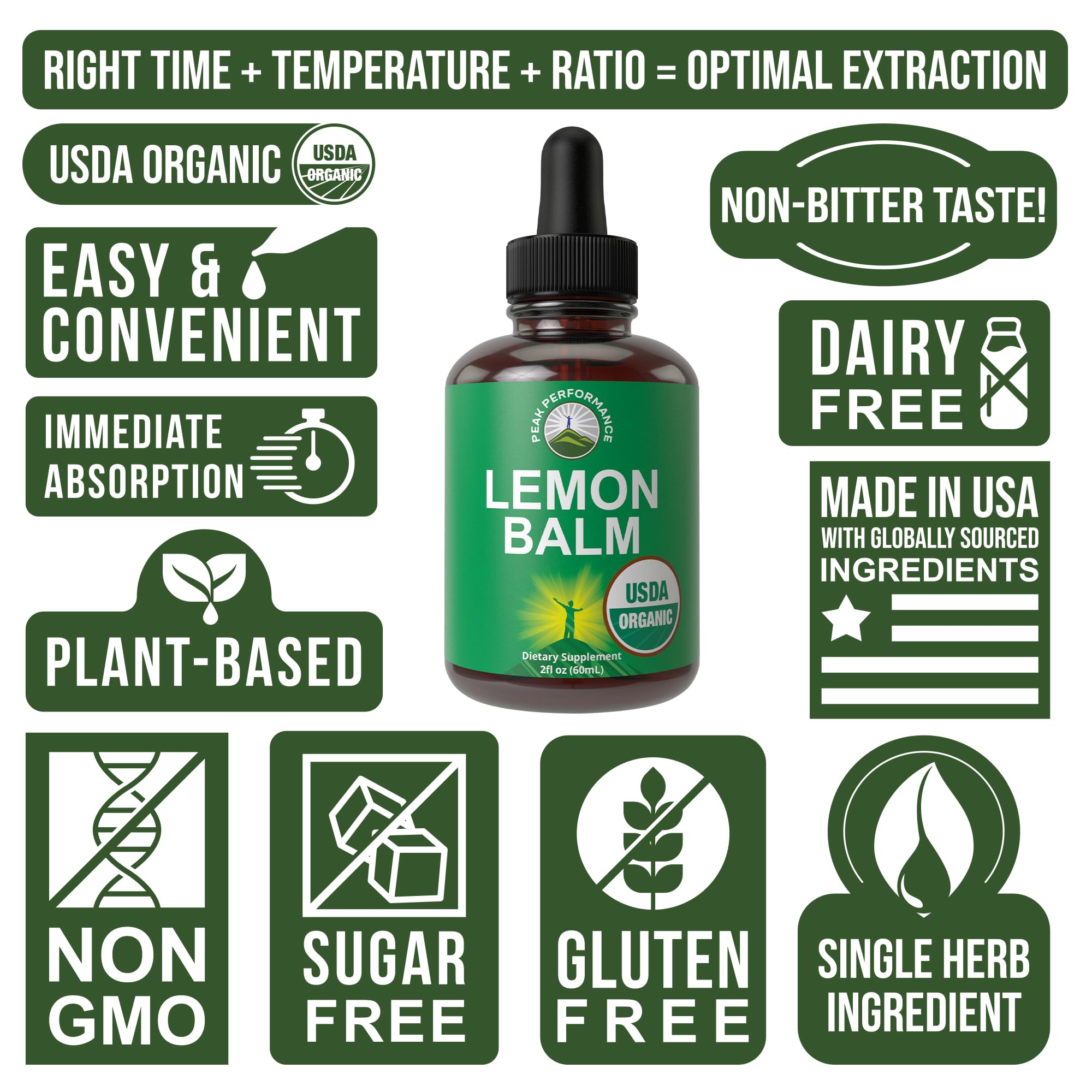 USDA Organic Lemon Balm Tincture. Liquid Organic Lemon Balm Oil Drops Supplement for Relaxation, Calm, Digestion. Vegan Leaf Extract. Zero Sugar, Gluten Free Supplements for Women and Men Peak Performance uk supplements
