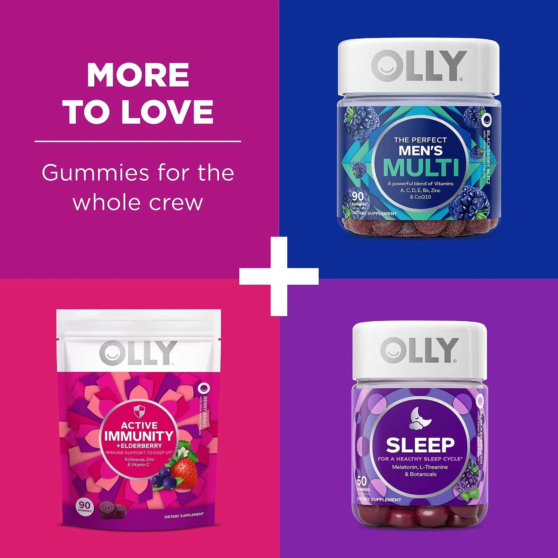 OLLY Gift, Family 2 Pack: Women's Multivitamin Gummy (90 Count), Kids Multivitamin + Probiotic Gummy (70 Count), Vitamins A, D, C, E, B, Chewable Supplement OLLY uk supplements