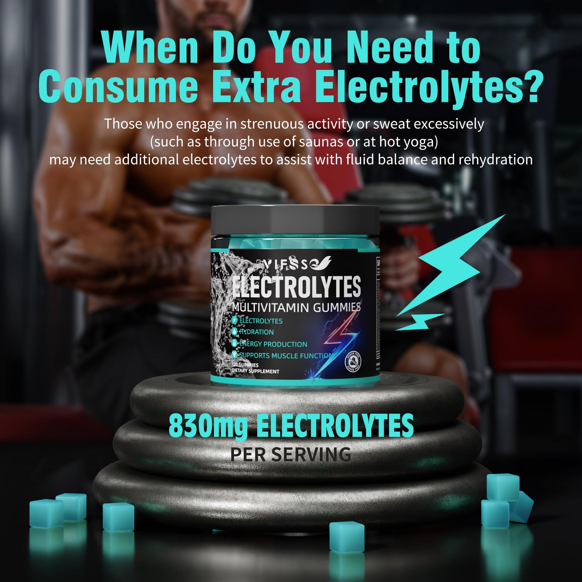 VIFSSG Electrolytes Gummies No Sugar, 120 Chewable Electrolyte Gummies with 6 Electrolytes for Runners and Endurance Sports, Refreshing Blue Raspberry, Hydration Electrolyte Chews, 1 Pack VIFSSG uk supplements
