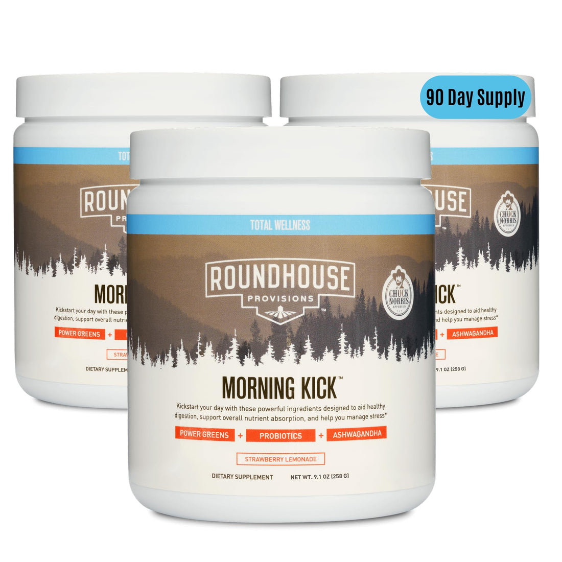 ROUNDHOUSE PROVISION Morning Kick, Greens Superfood Powder Supplement with Ashwagandha, Collagen & Probiotics - Sugar Free, Caffeine Free (3 Pack, Strawberry Lemonade Flavor) by Chuck Norris ROUNDHOUSE PROVISION uk supplements
