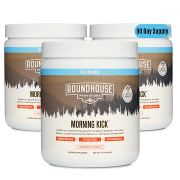 ROUNDHOUSE PROVISION Morning Kick, Greens Superfood Powder Supplement with Ashwagandha, Collagen & Probiotics - Sugar Free, Caffeine Free (3 Pack, Strawberry Lemonade Flavor) by Chuck Norris ROUNDHOUSE PROVISION uk supplements