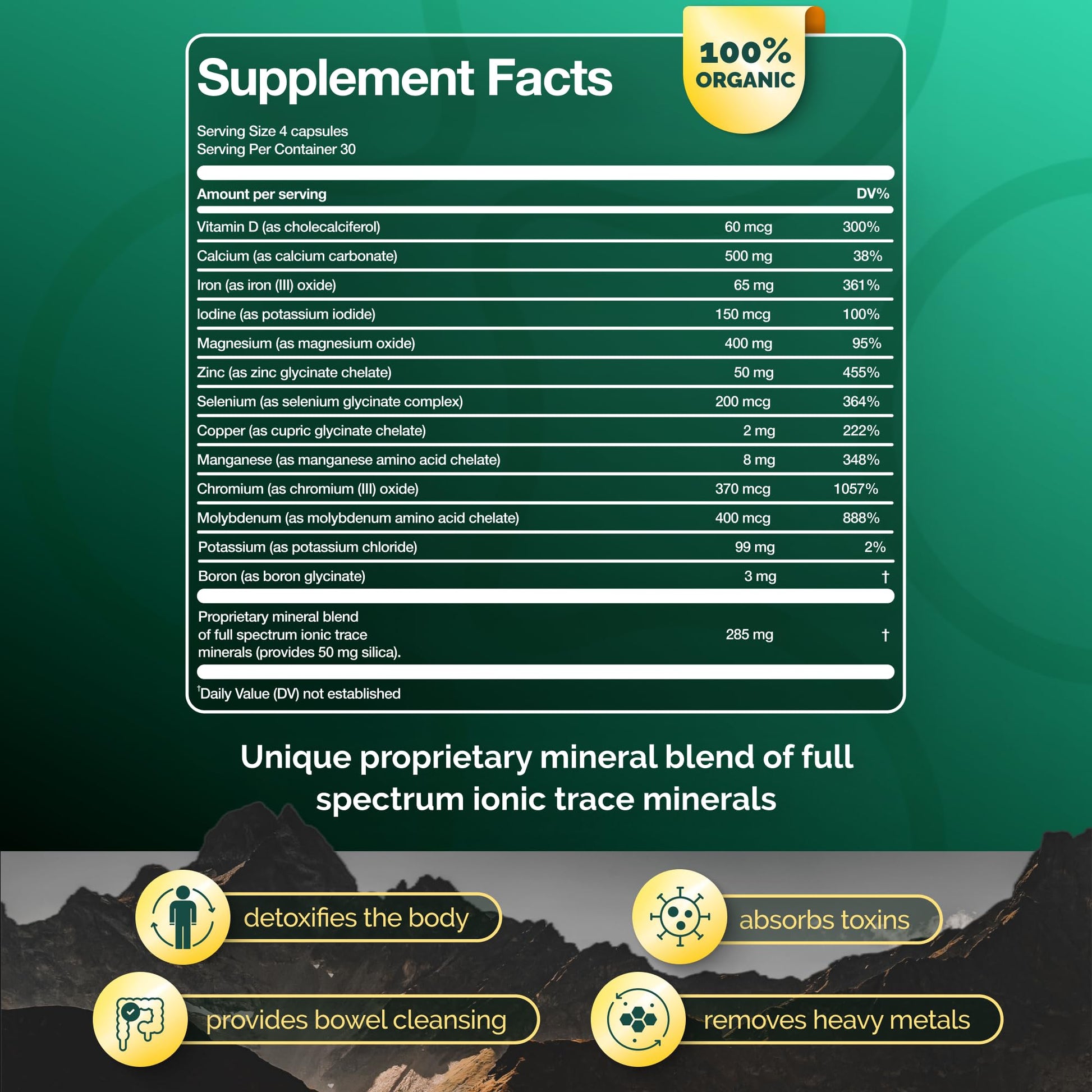 ADEO2 - Premium Blend of 52 Trace Minerals Complex with Essential Minerals in Chelated Form – All Natural and 100% Organic - 120 Capsules - Full Spectrum Ionic Mineral Blend - Safe for Women and Men ADEO2 uk supplements