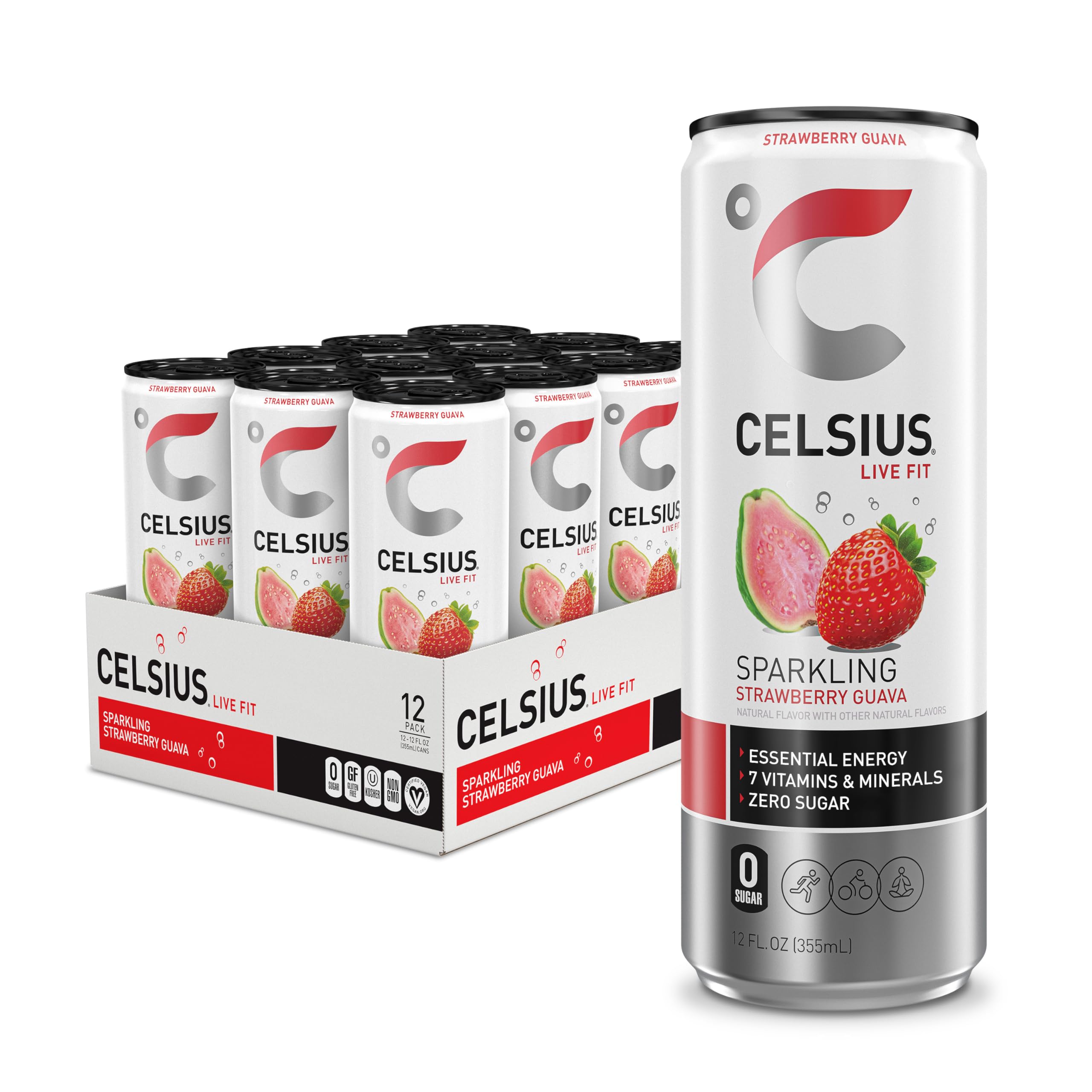 CELSIUS Sparkling Strawberry Guava, Functional Essential Energy Drink 12 Fl Oz (Pack of 12) CELSIUS uk supplements