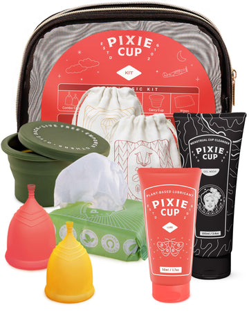 Pixie Cup Menstrual Kit - Best Period Cup Starter Kit - 2 Cups, Wash, 20 Wipes, Lube, Public Pixie Cup uk supplements