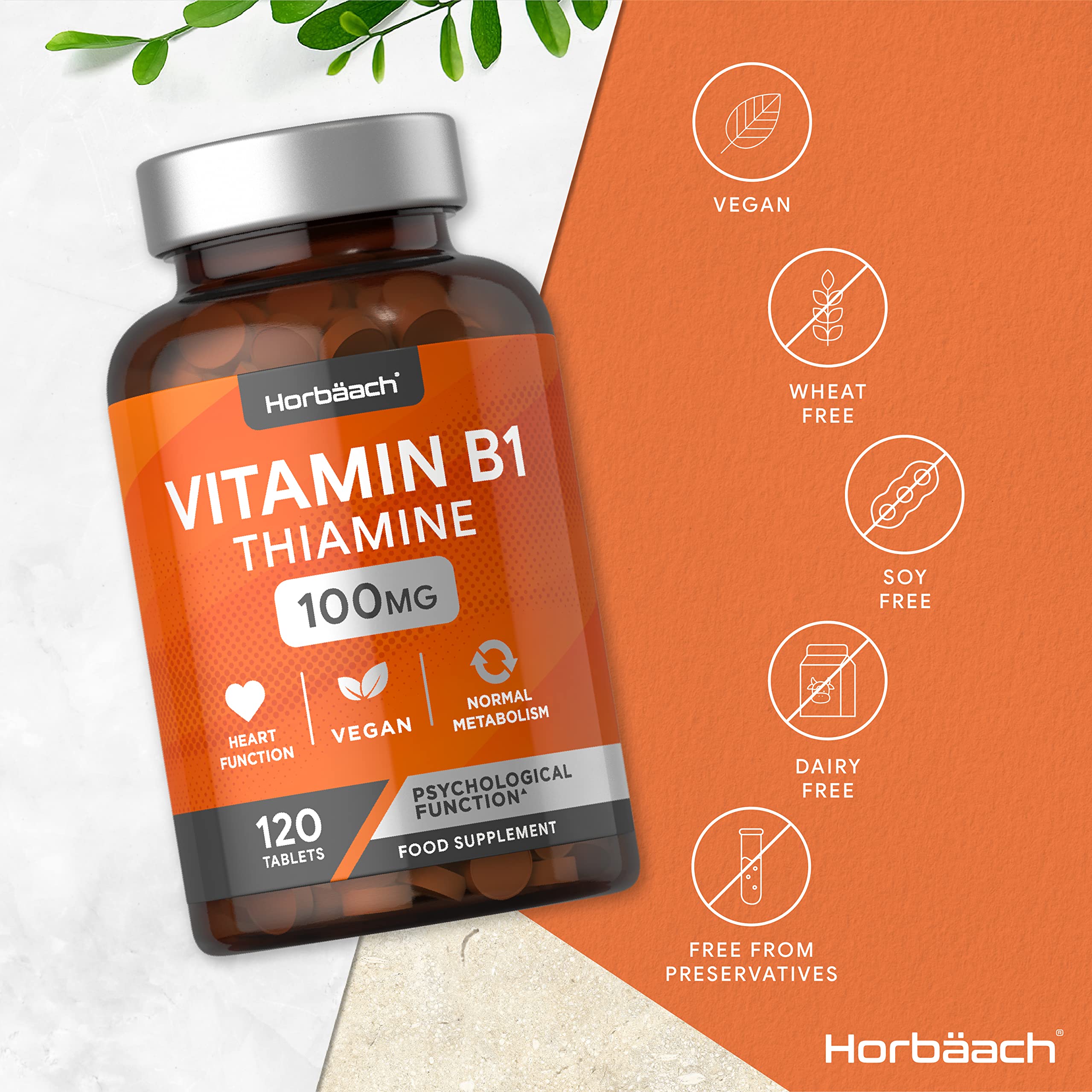 Vitamin B1 Thiamine High Strength 100mg | 120 Vegan Tablets | No Artificial Horbäach uk supplements