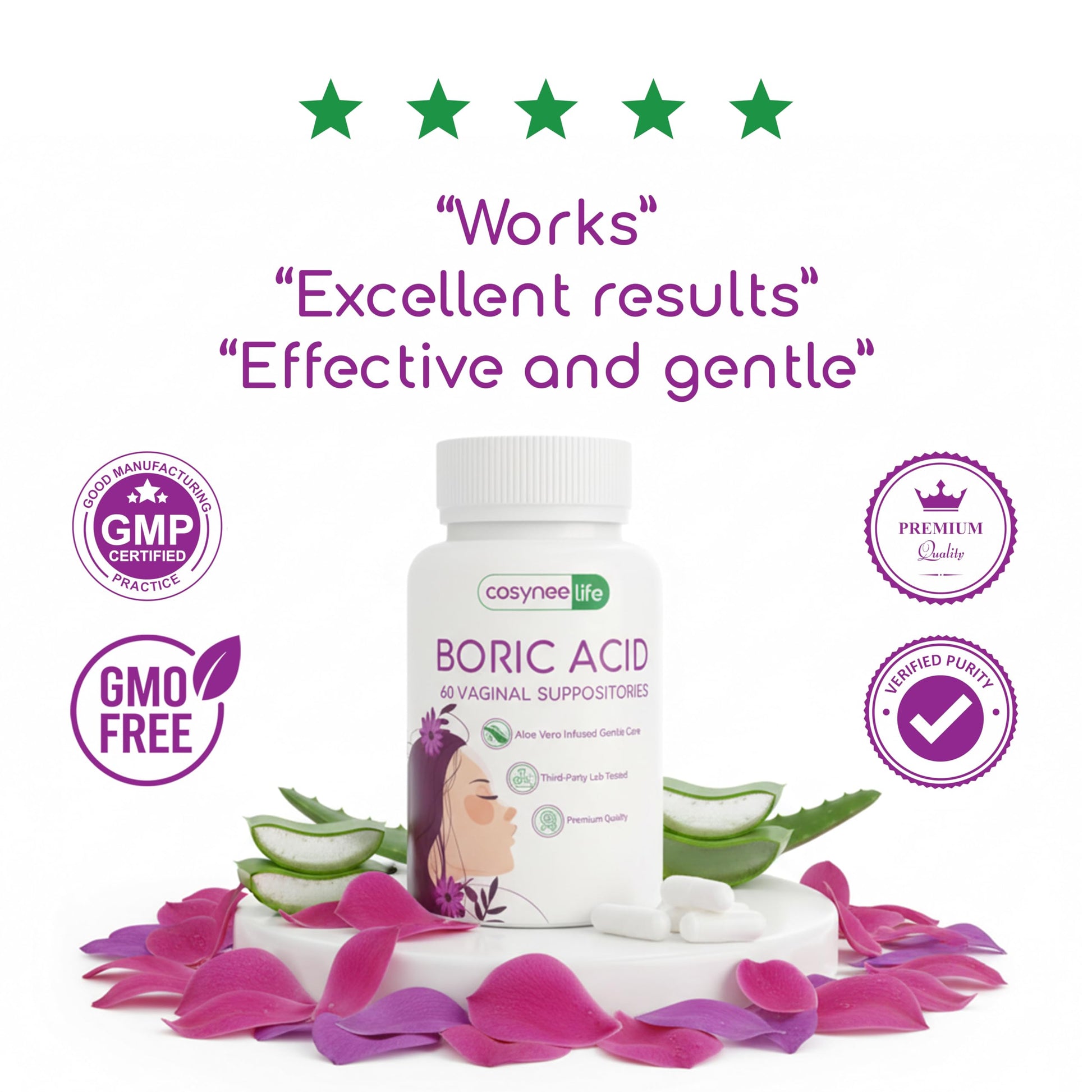 cosynee Boric Acid Capsules for Women with Aloe Vera – 60 Capsules, 650mg Each – Feminine Hygiene Support cosynee uk supplements