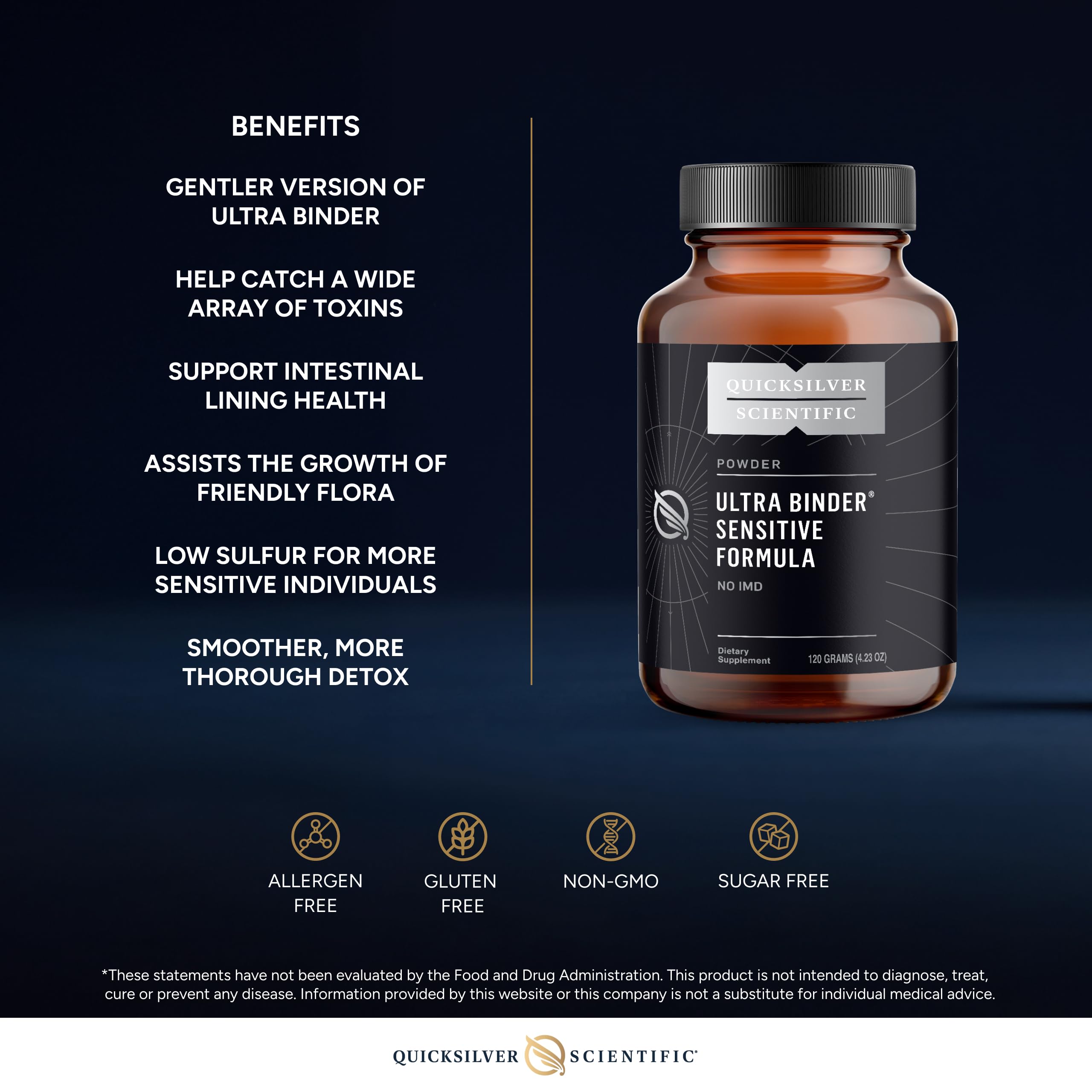 Quicksilver Scientific Ultra Binder Sensitive Formula - Gut Health Supplement with Activated Charcoal, Bentonite Clay - Cleansing Support Powder (120g) Quicksilver Scientific uk supplements