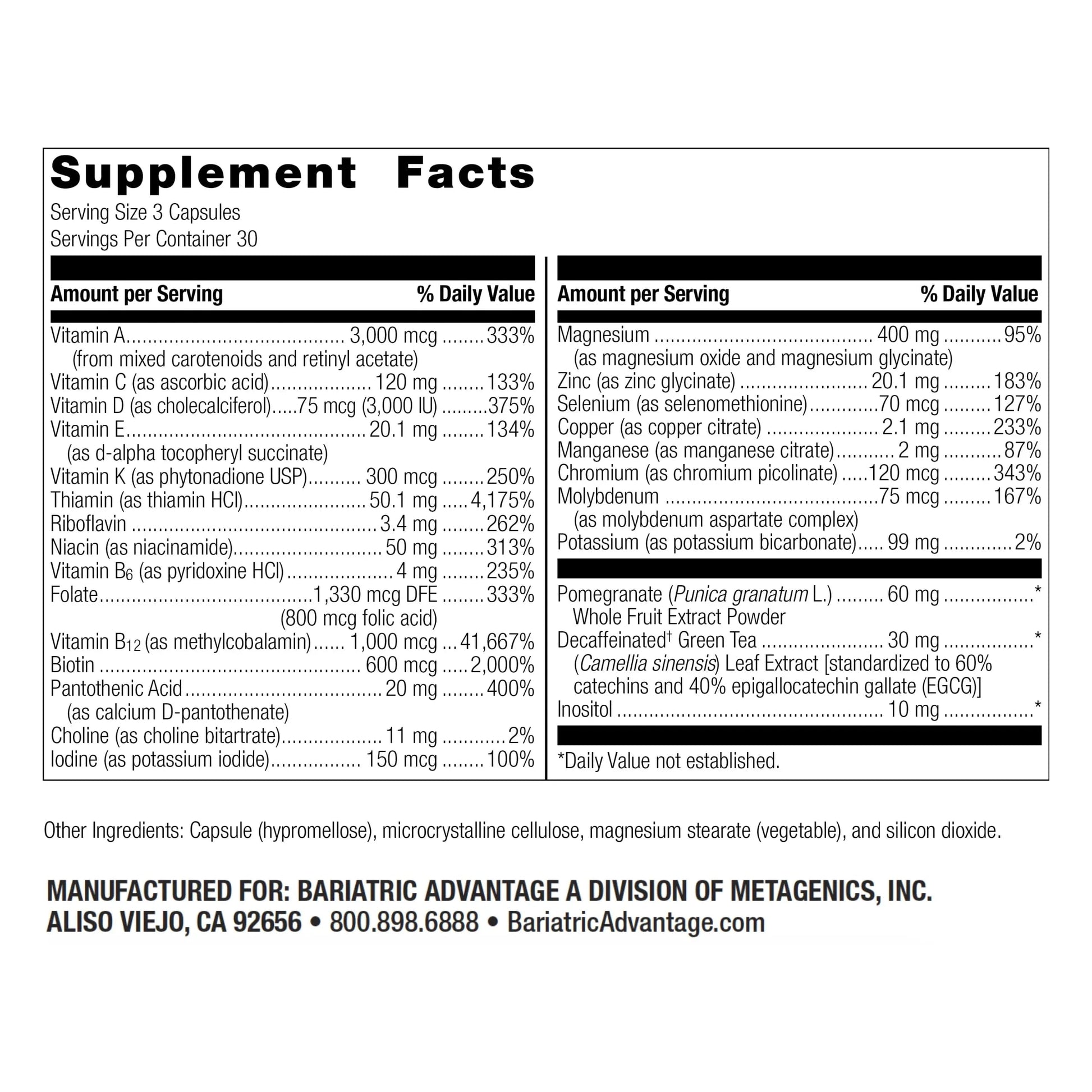Bariatric Advantage Ultra Multi Without Iron, High Potency Daily Multivitamin for Bariatric Surgery Patients Bariatric Advantage uk supplements