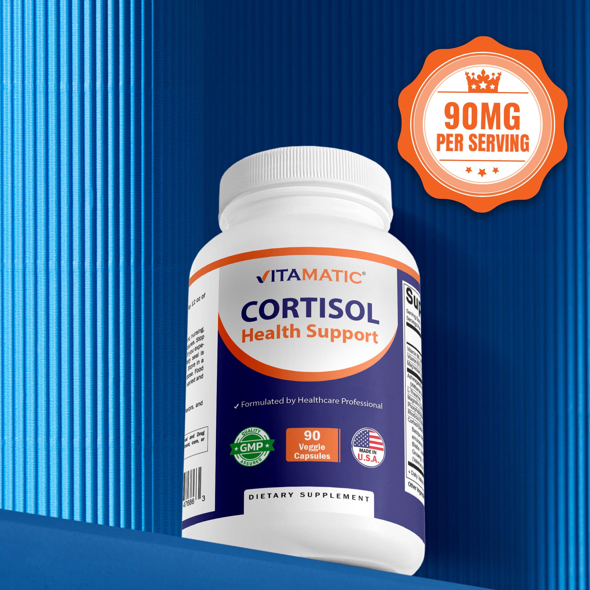 Vitamatic Cortisol Health Support - 90 Veggie Capsules - Made with Adaptogenic Blend with Ashwagandha, Rhodiola, Magnolia, L-Theanine, Phosphatidylserine Vitamatic uk supplements