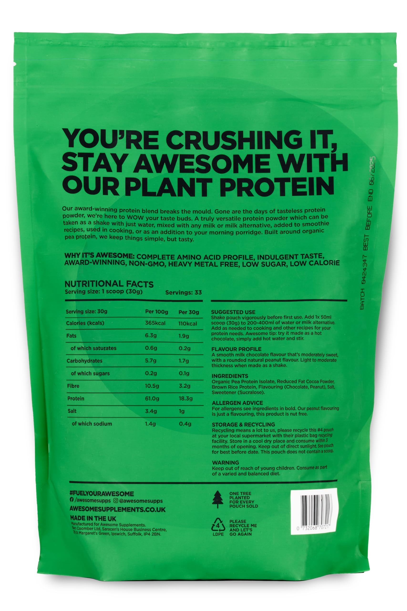 Chocolate Nut Awesome Protein Powder by Ben Coomber | 1kg Vegan Organic Flavoured Protein Ben Coomber uk supplements