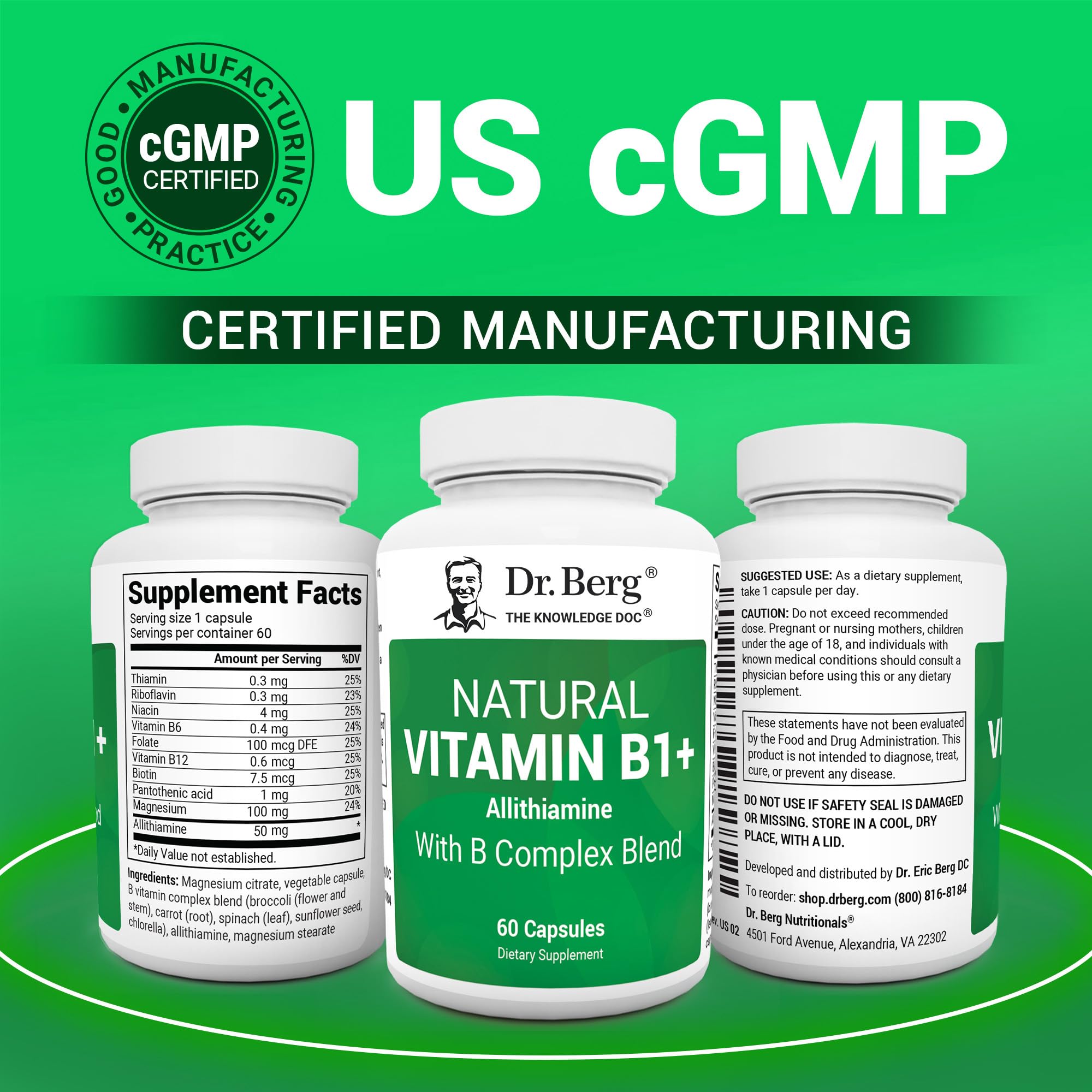 Dr. Berg Natural Vitamin B1 B6 B12 Complex - Allithiamine Vitamin B1 Supplement with 8 Essential Vitamin B Complex for Men & Women Including Thiamin, Niacin, Folate, Magnesium & More - 60 Capsules Dr. Berg Nutritionals uk supplements