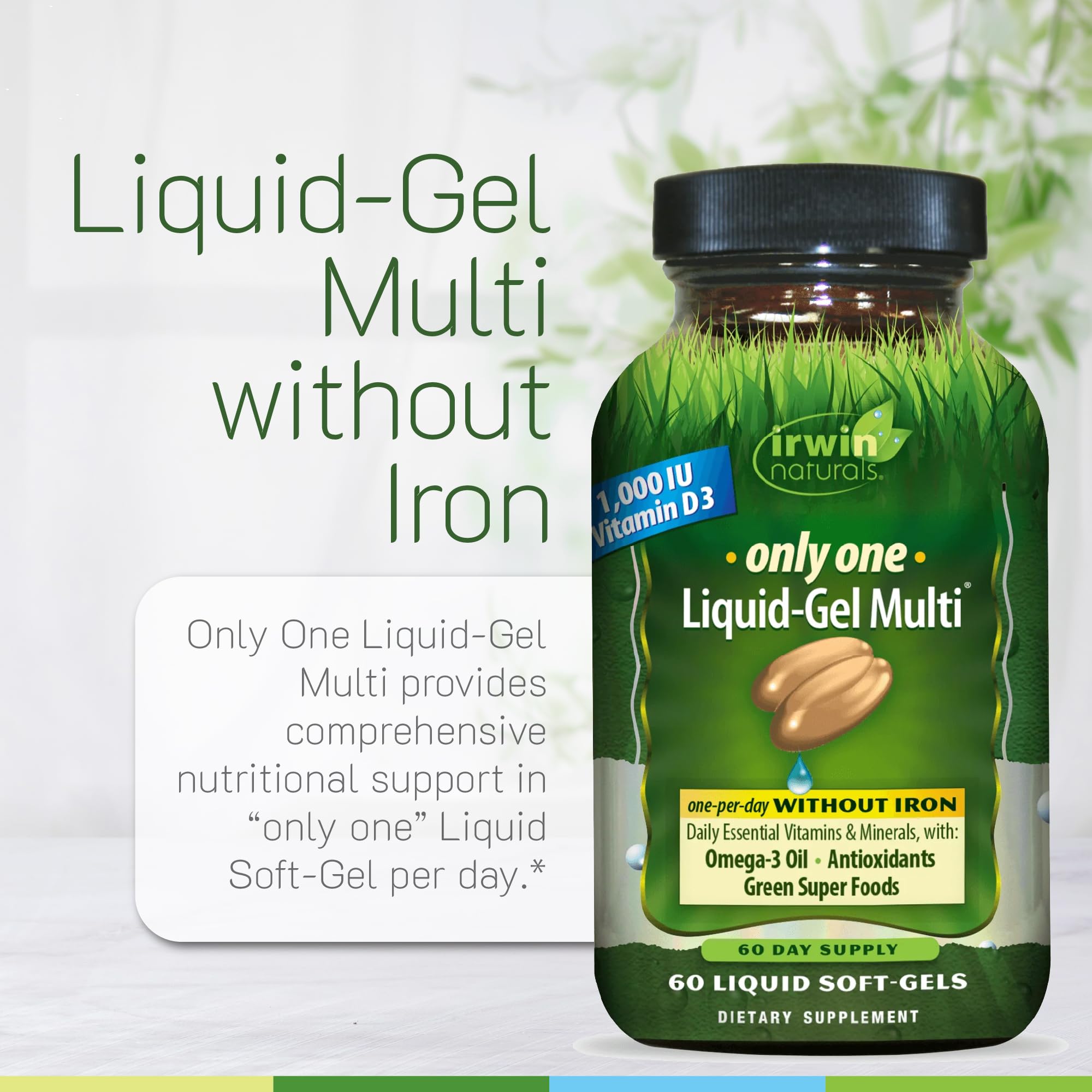 Irwin Naturals Only One Liquid-Gel Multi - 60 Liquid Softgels - No Iron Daily Essential Vitamins, Minerals, Antioxidants, Omega-3 & Green Super Foods Irwin Naturals uk supplements