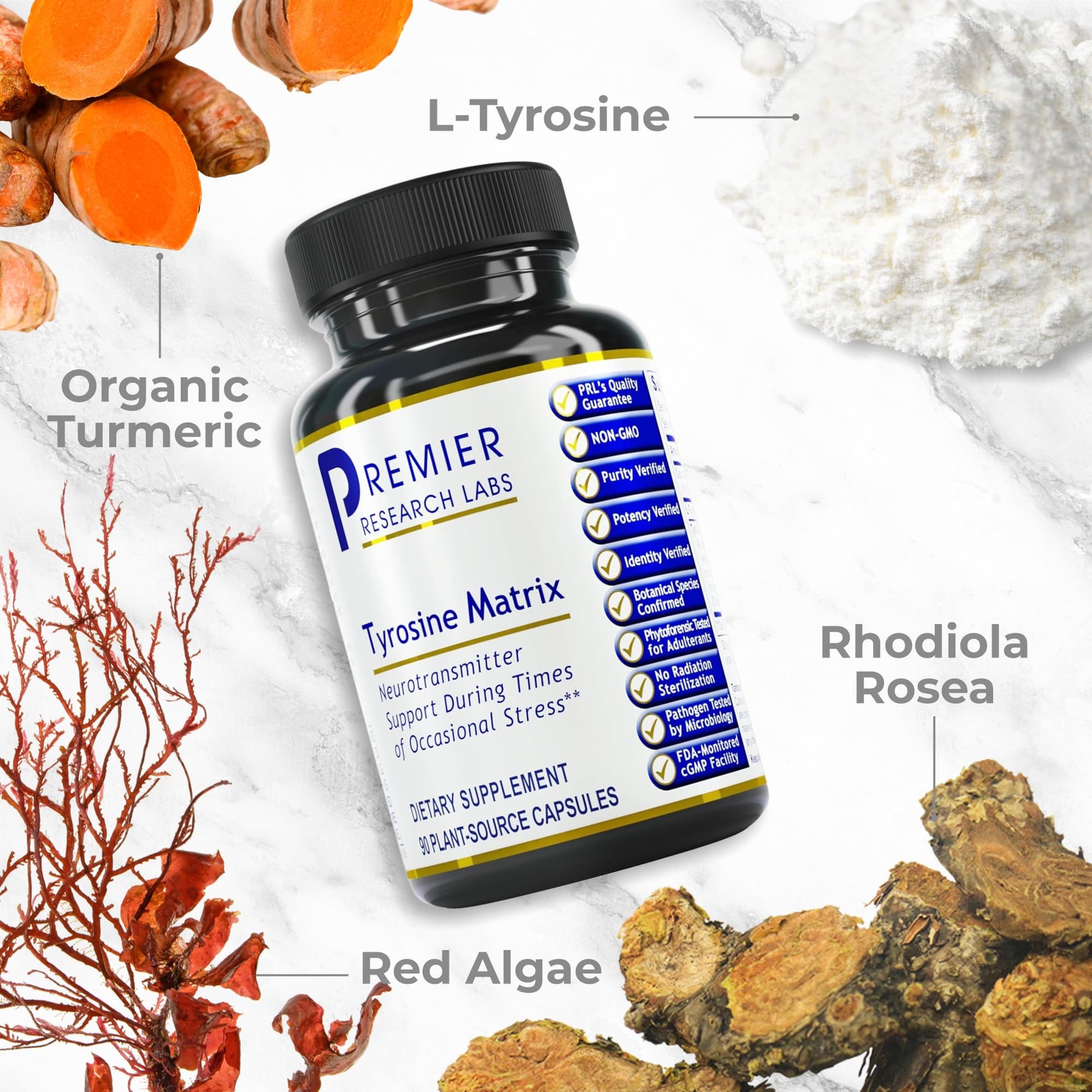 Premier Research Labs Tyrosine Matrix - L Tyrosine Supplement, L-tyrosine 944mg Capsules for Adults, Amino Acid Pills with Red Algae & Rhodiola Rosea - 90 Vegetarian Capsules Premier Research Labs uk supplements