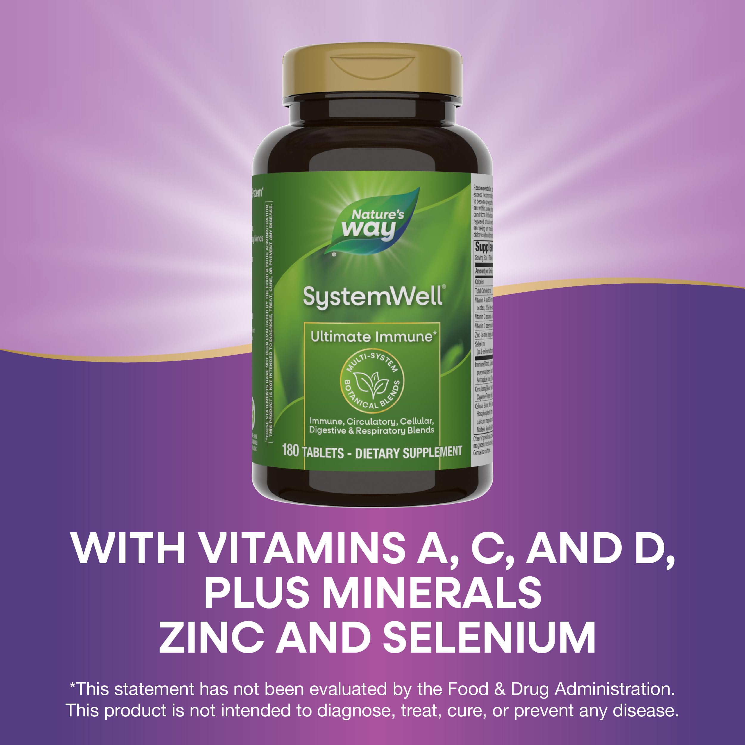 Nature's Way Systemwell Ultimate Immune* with Vitamins C, A, D, Zinc, & Selenium, Multi-System Botanical Blends Including Immune, Respiratory, Digestive & Circulatory, 180 Tablets (Packaging May Vary) Nature's Way uk supplements