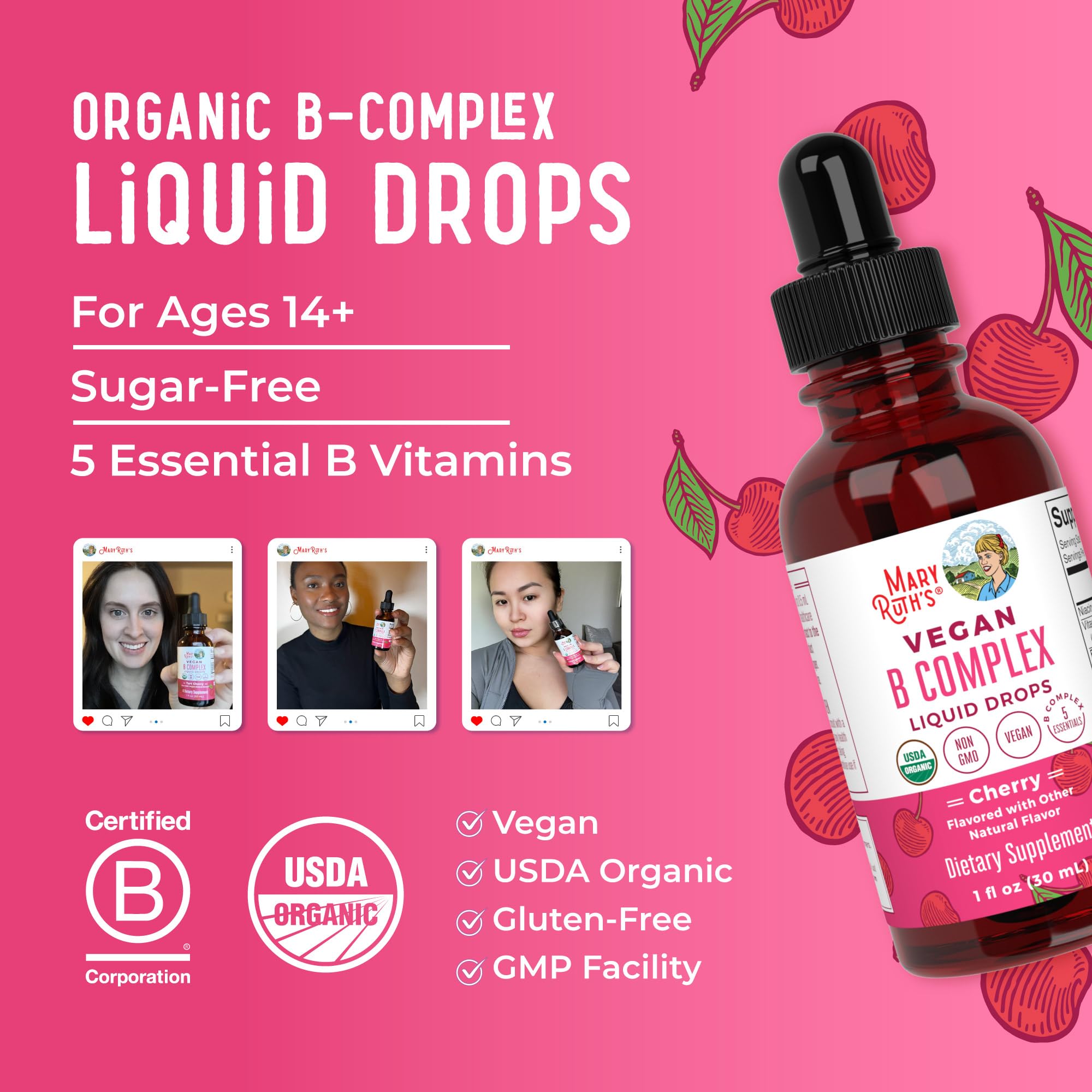 MaryRuth Organics Vitamin B Complex | B Vitamins Complex | Biotin | Vitamin B12 | Niacin | Folate | Metabolic Support Supplement | Vegan | USDA Organic | Non-GMO | Gluten Free | 2 Month Supply MARYRUTH'S uk supplements