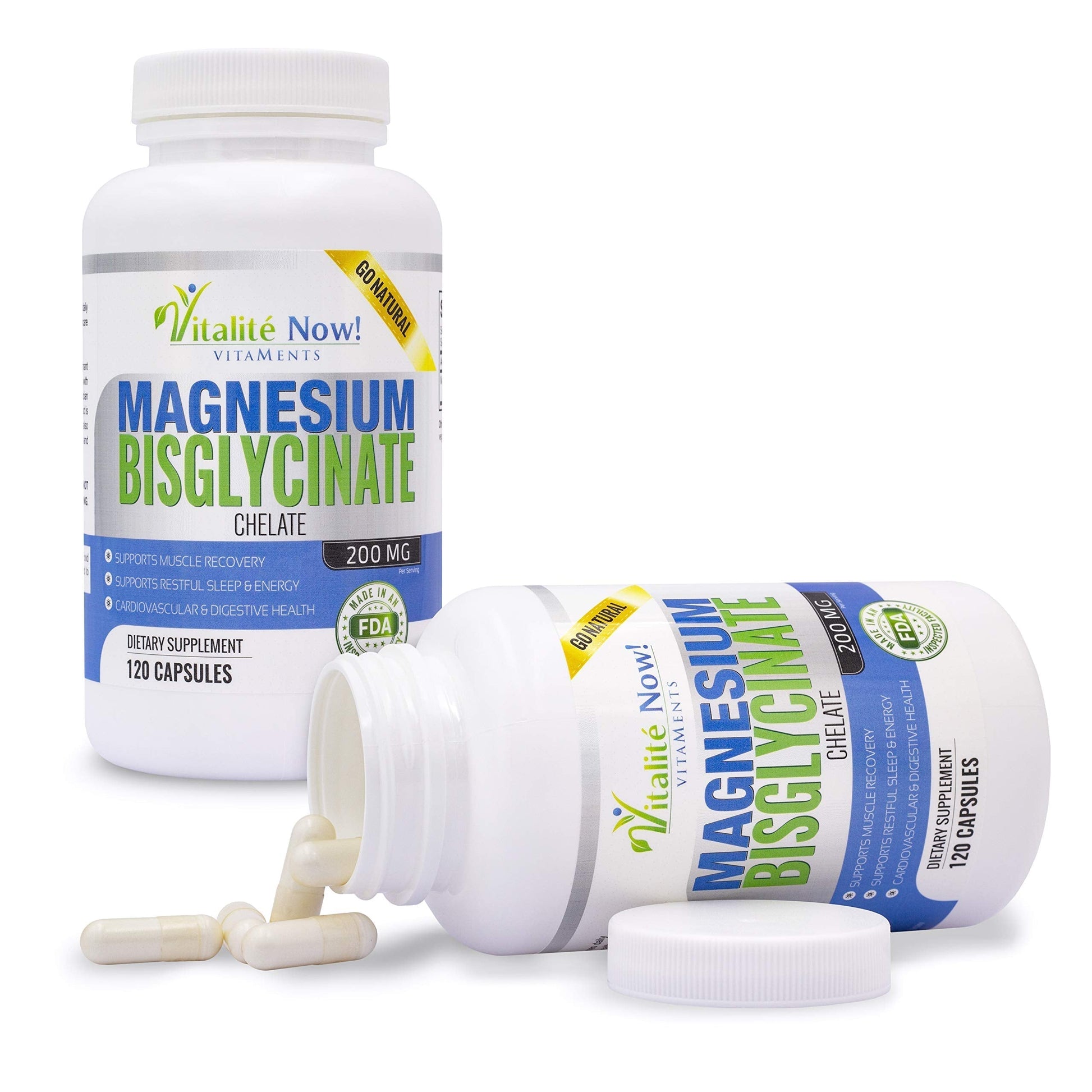 Vitalité Now! Magnesium Bisglycinate 200mg - 100% Chelated Capsules for Superior Absorption - Gentle Formula, No Laxative Effect - Sleep Energy Cramps Muscle Support - Fully Reacted & Buffered Vitalité Now! uk supplements