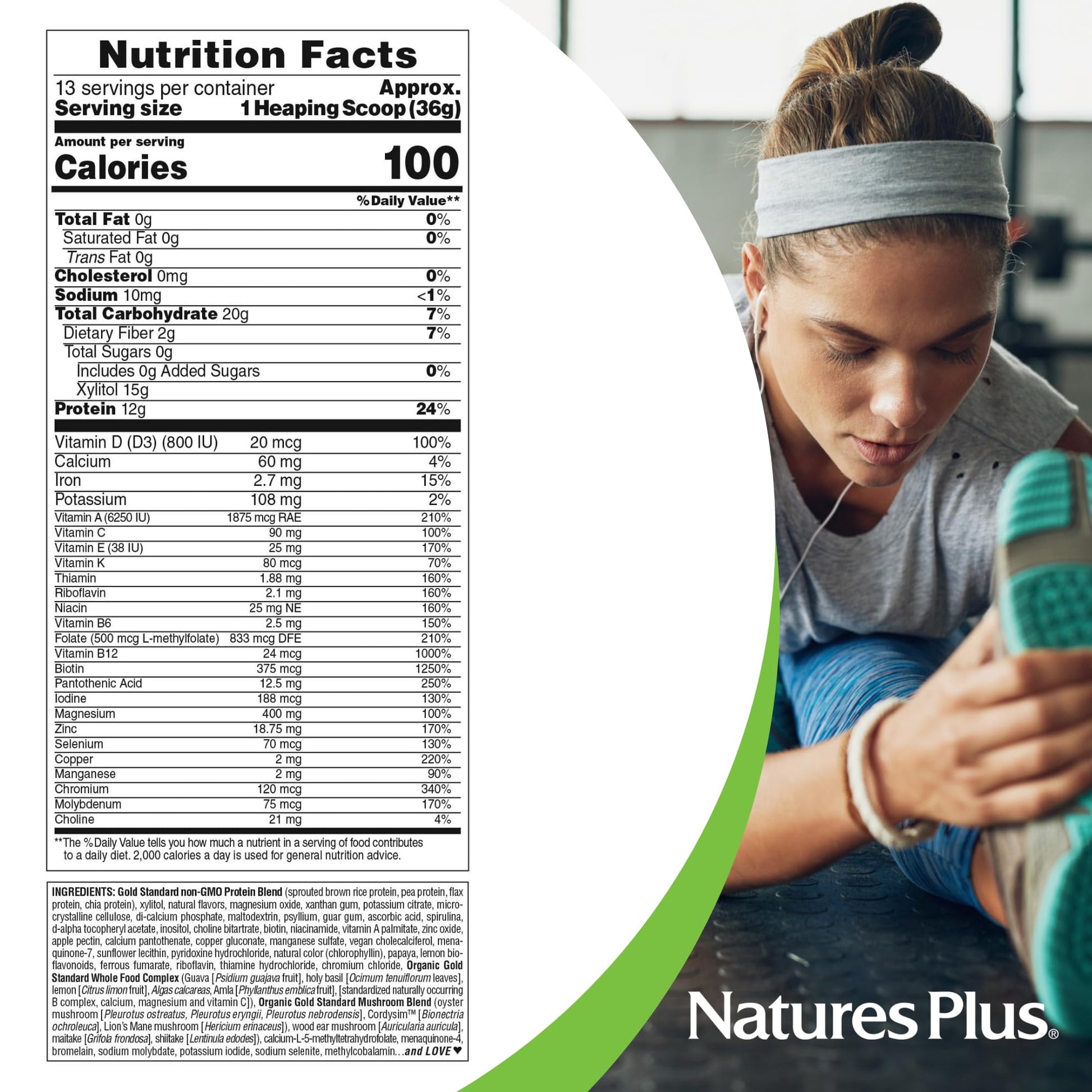 NaturesPlus SPIRU-TEIN GOLD, Vanilla - 1.03 lb - Plant-Based Protein Powder - Vitamins & Minerals for Energy - Vegetarian, Gluten Free - 13 Servings NaturesPlus uk supplements