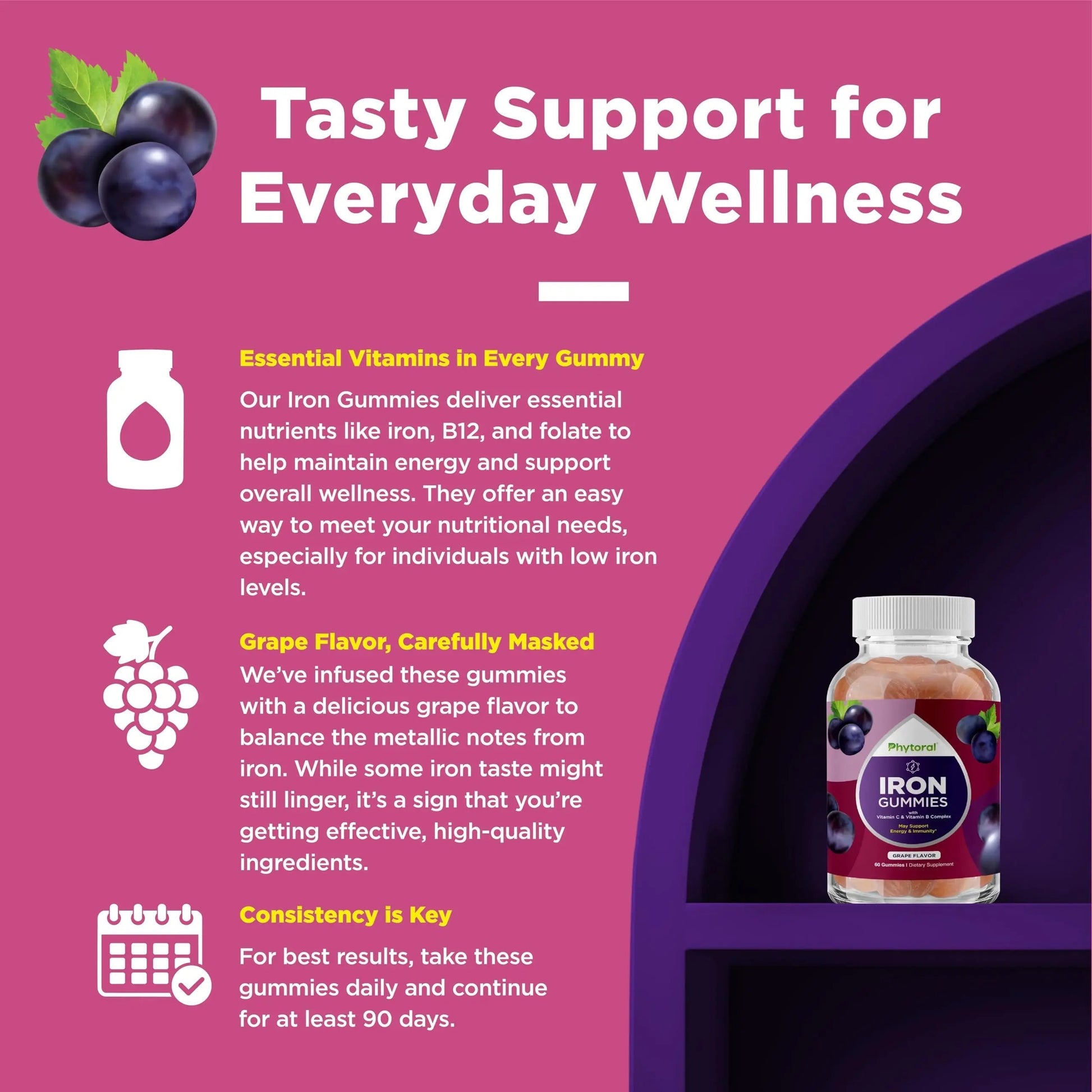 Natural Multivitamin Iron Gummies for Adults - Adult Gummy Vitamins with Iron and Energy Boost B Complex Vitamins Phytoral uk supplements