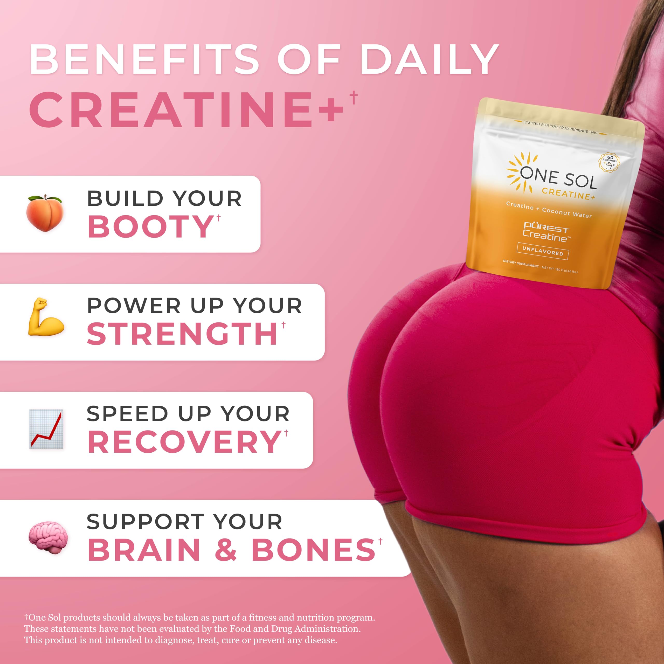 One Sol Creatine for Women, All Natural Women's Creatine Powder w Pure Creatine & Coconut Water, Increase Lean Muscle Mass, Reduce Recovery Time, Promotes Brain & Bone Health (Unflavored, 60 Servings) One Sol uk supplements