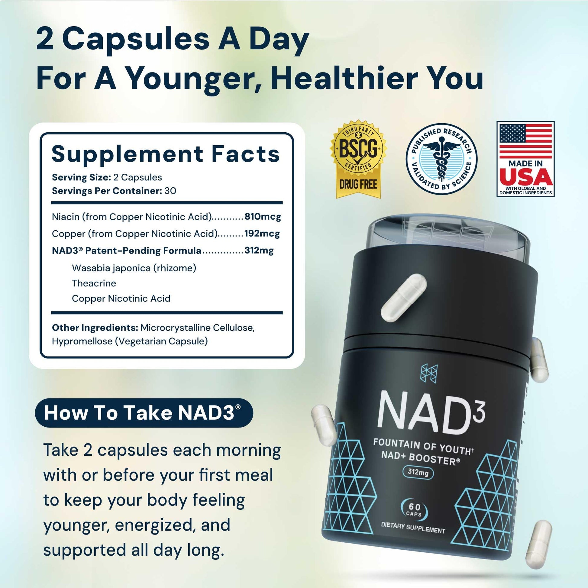 HPN NAD3 Clinical NAD+ Booster, Cellular Health & Natural Energy - NAD Supplement for Healthy Aging, Metabolic Support, NRF2 & Longevity, Nicotinamide Riboside & NMN Alternative, 60ct, 30-Day Supply HPN uk supplements