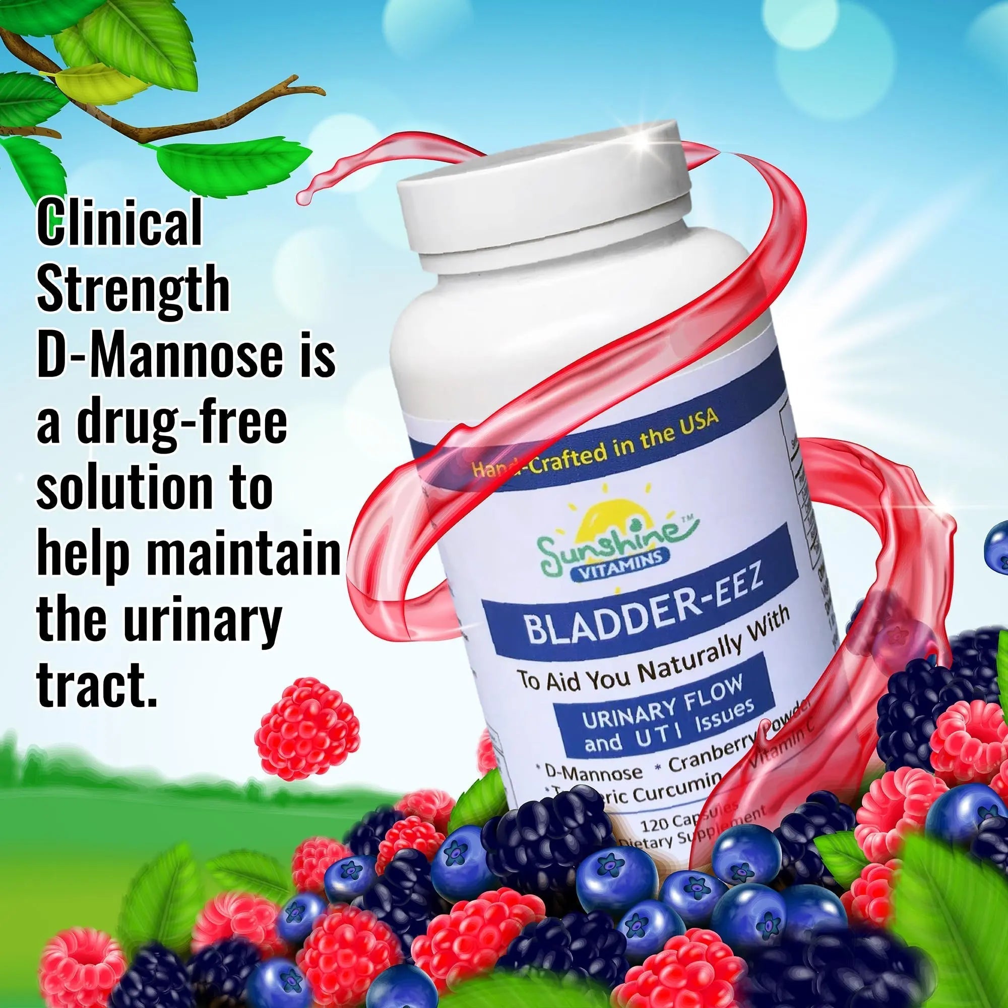Sunshine Vitamins Bladder-EEZ | All-Natural Bladder Infection UTI Relief Support for Women with D-Mannose | Urinary Tract Infection Health with Immune System Support (1 Bottle of 120 Capsules) Sunshine Vitamins uk supplements