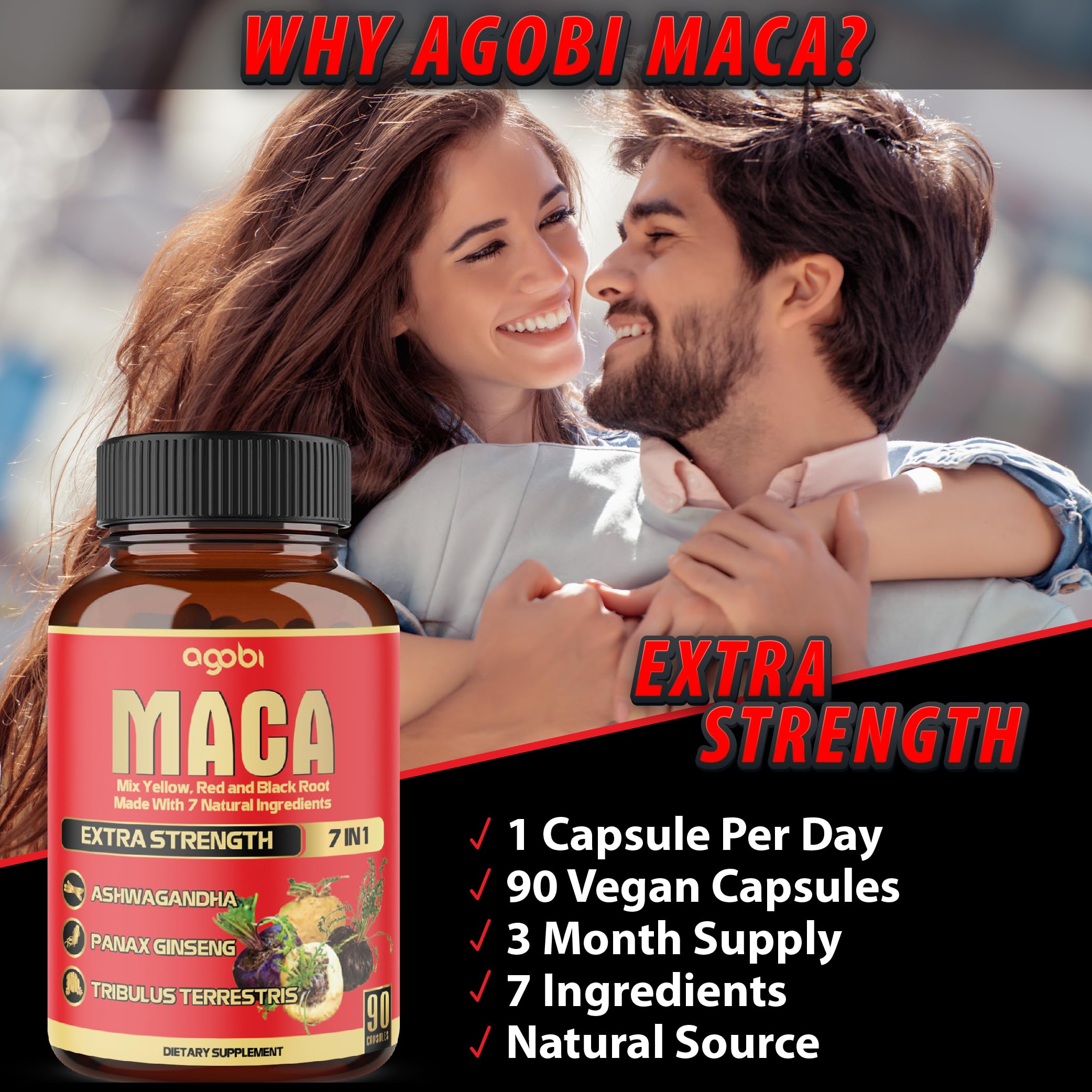 Maca Root Capsules - Supports Natural Health - Energy - Performance & Mood Supplement - Enhanced Blood Flow 3-Month Supply agobi uk supplements