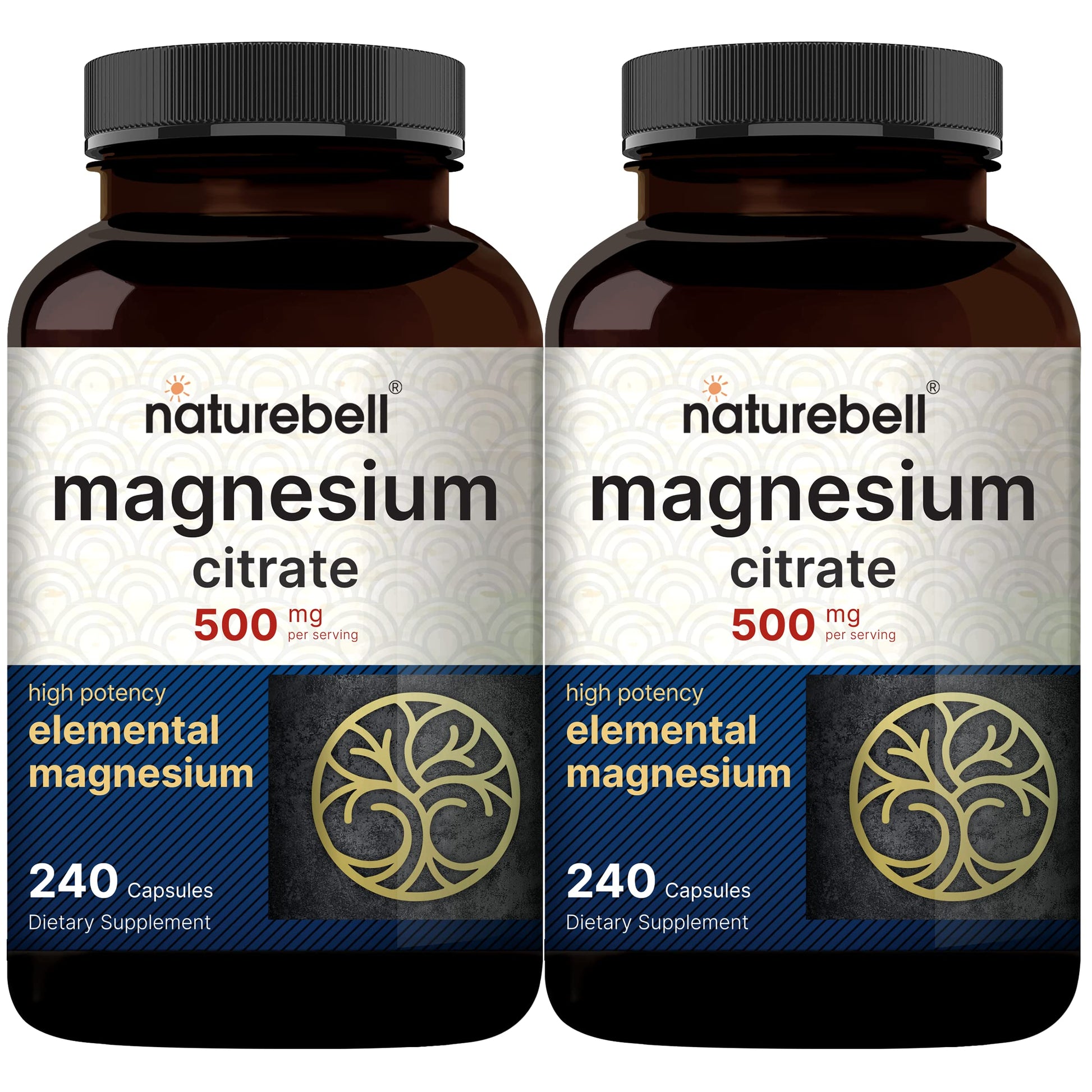 2 Pack Magnesium Citrate 500mg, 480 Capsules | High Purity Elemental Form NatureBell uk supplements