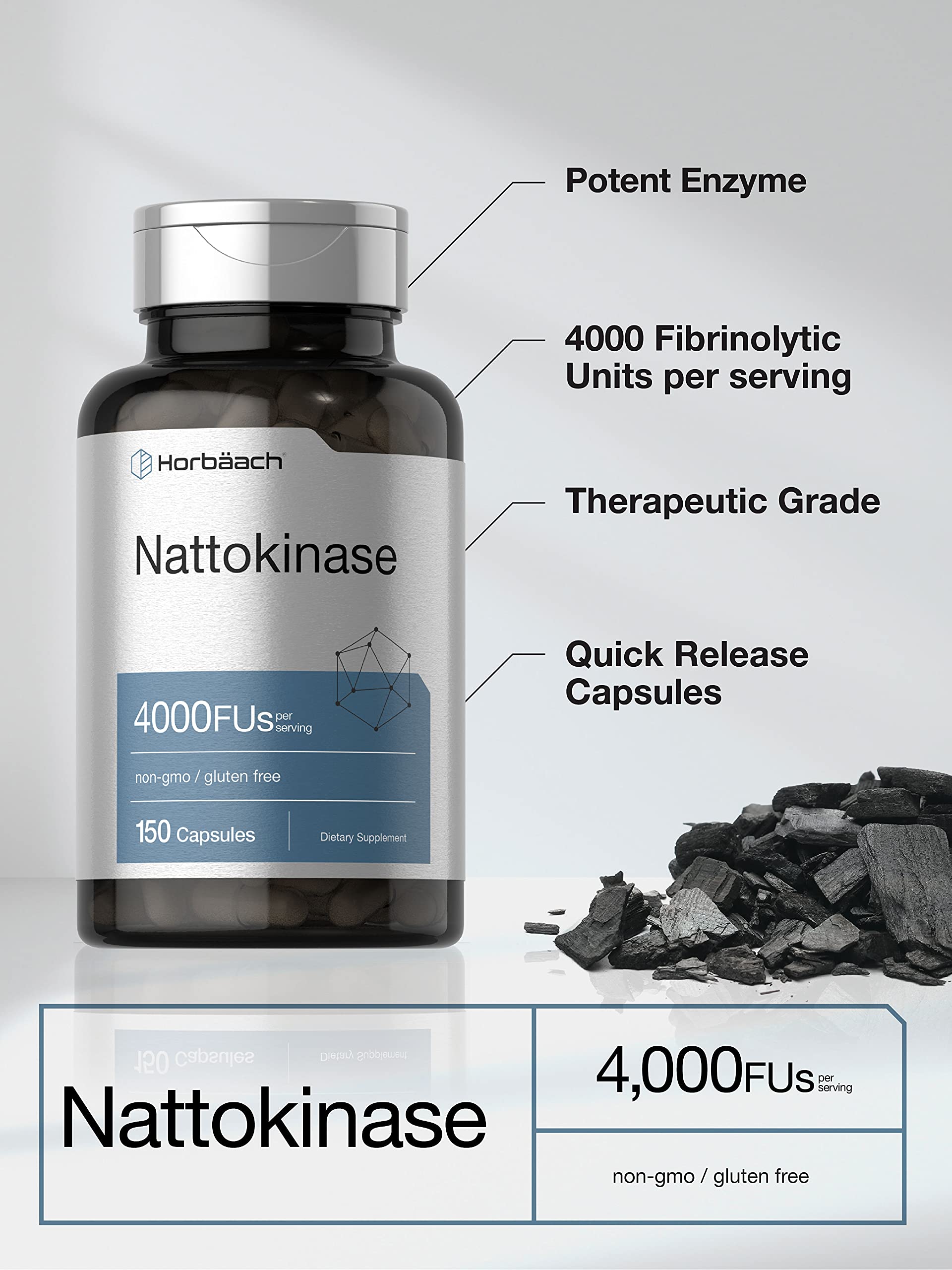 Nattokinase Supplement 4000 FU | 150 Capsules | Non-GMO, Gluten Free | by Horbaach Horbäach uk supplements