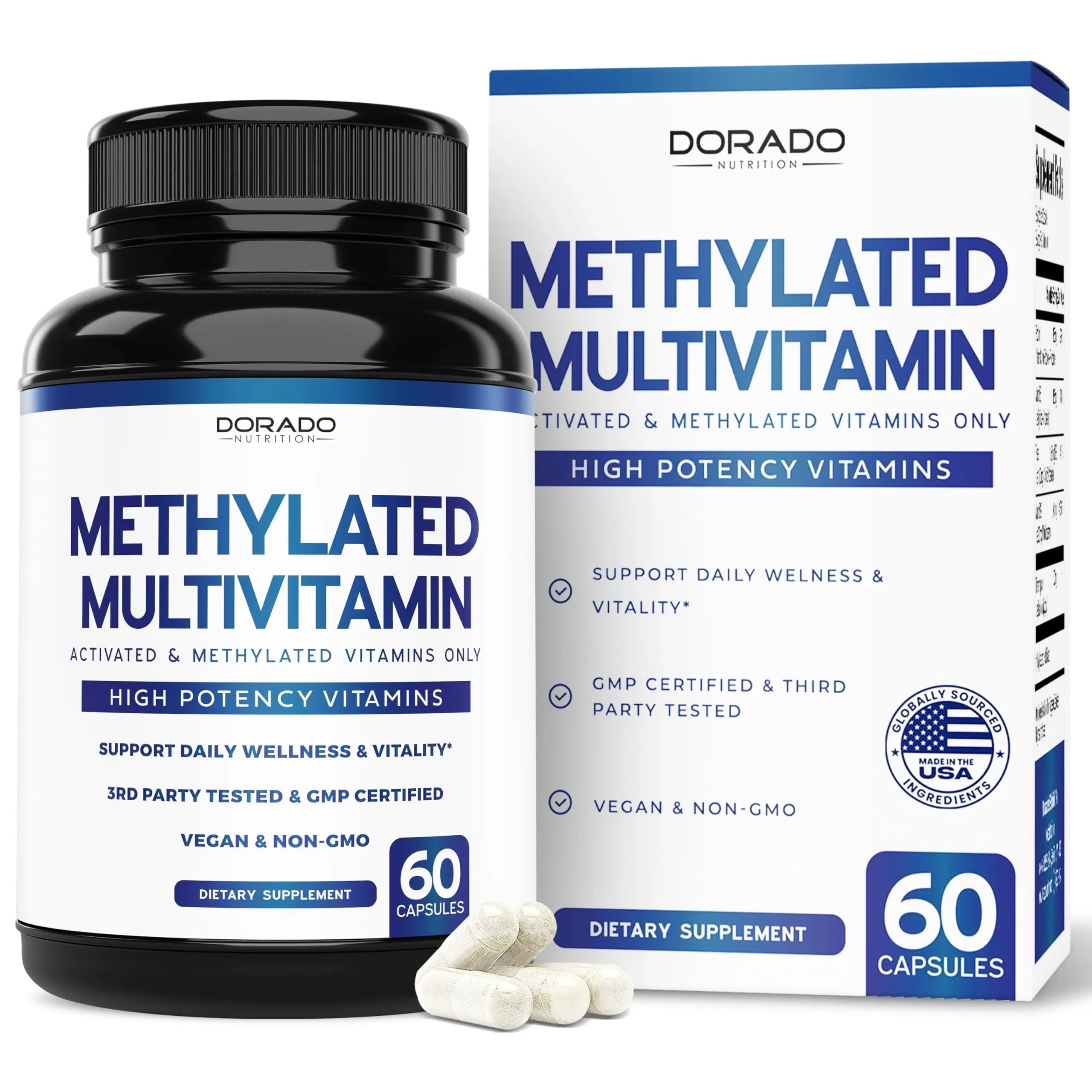 Methylated Multivitamin (Methylated and Activated Vitamins Only - Methylated B Complex with Trimethylglycine (TMG) and Methylfolate) DORADO NUTRITION uk supplements
