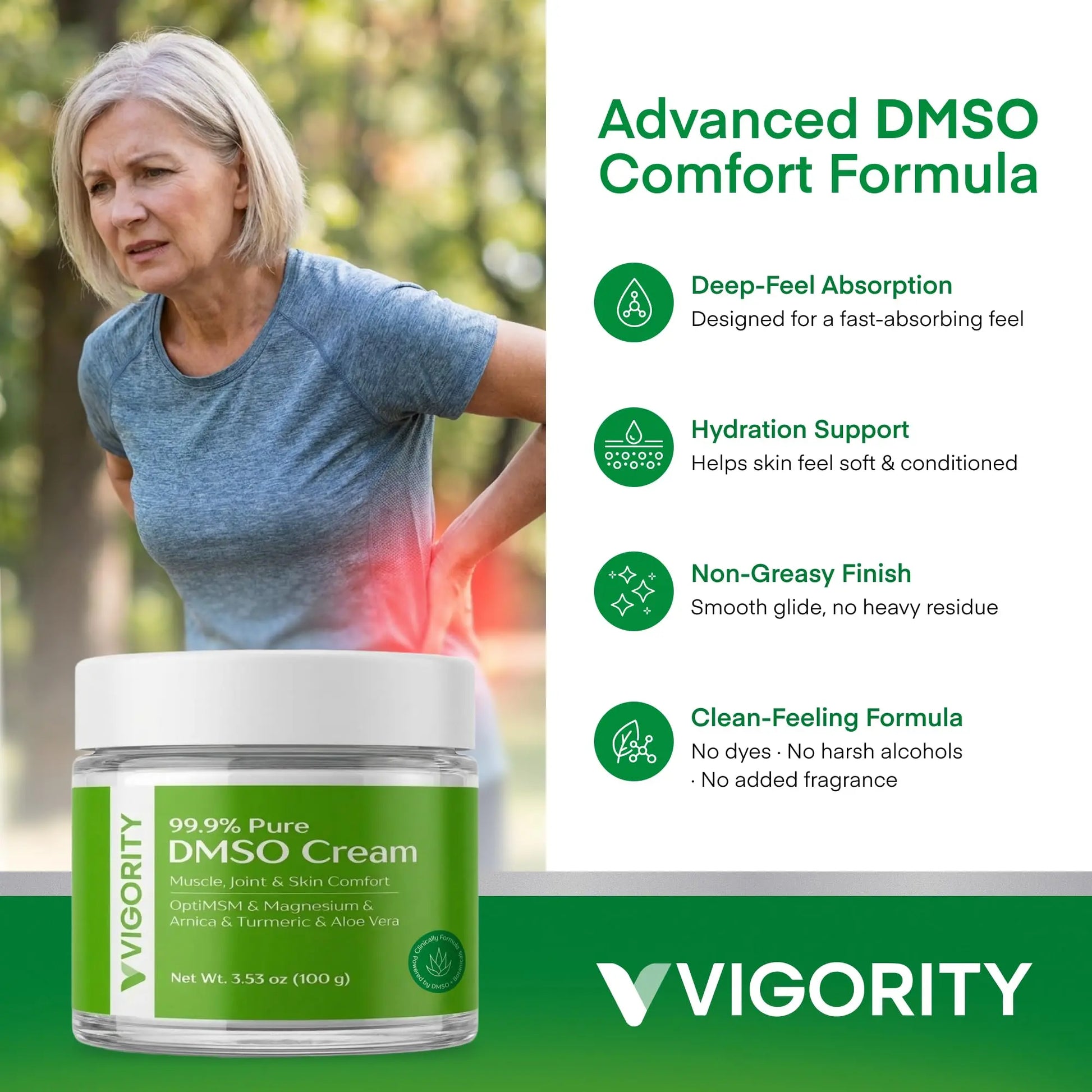 Vigority DMSO Cream 99.9% Pure for Topical Joint, Muscle Comfort - DMSO Pharmaceutical Grade Cream with Arnica, Magnesium, Turmeric, OptiMSM, Aloe Vera 2 Pack Vigority uk supplements